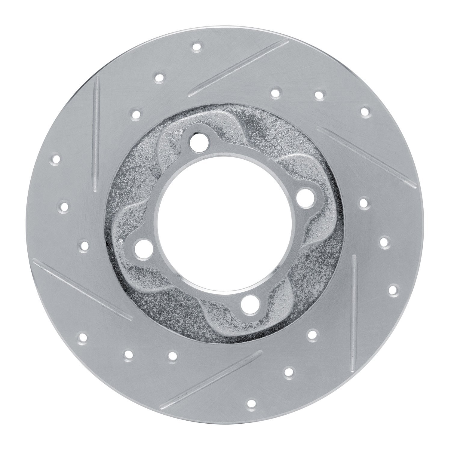 E-Line Drilled & Slotted Silver Brake Rotor, 1981-1985 Ford/Lincoln/Mercury/Mazda, Position: Front Left