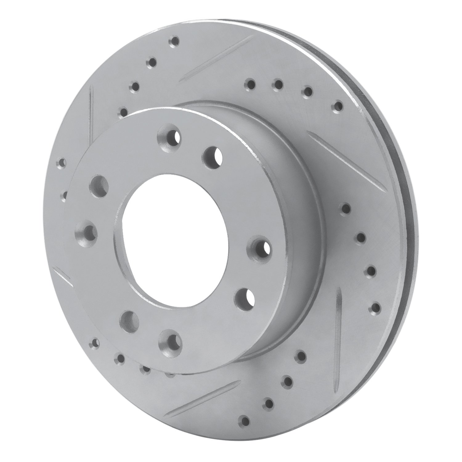 E-Line Drilled & Slotted Silver Brake Rotor, 1986-1988 Ford/Lincoln/Mercury/Mazda, Position: Front Left