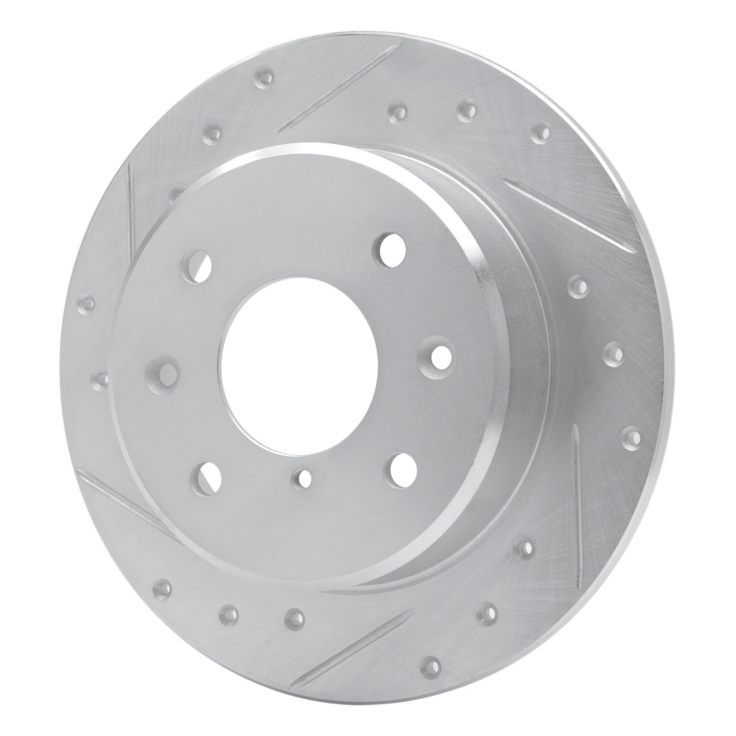 E-Line Drilled & Slotted Silver Brake Rotor, 1986-1988 Ford/Lincoln/Mercury/Mazda, Position: Rear Left