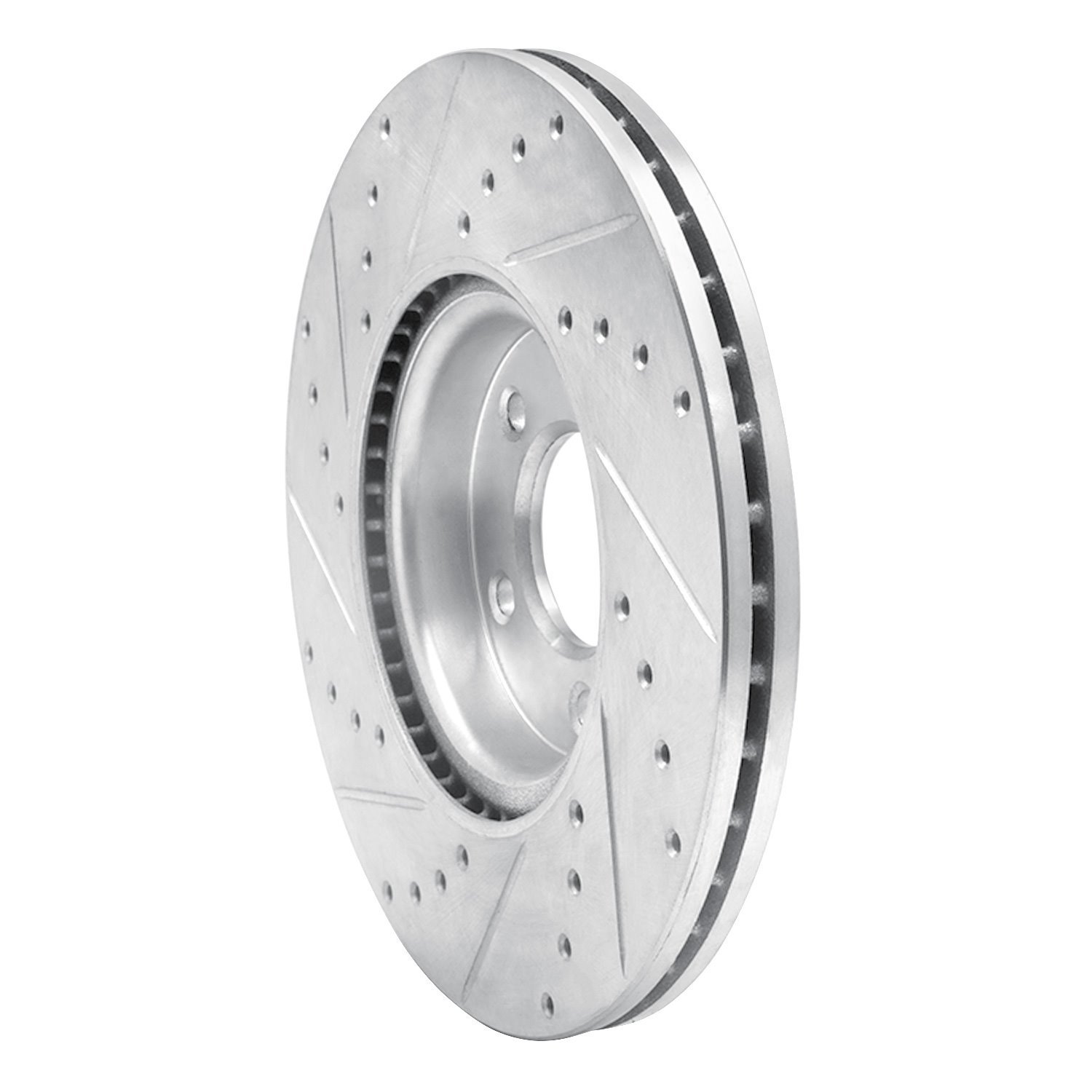 E-Line Drilled & Slotted Silver Brake Rotor, 1988-1991 Ford/Lincoln/Mercury/Mazda, Position: Front Right