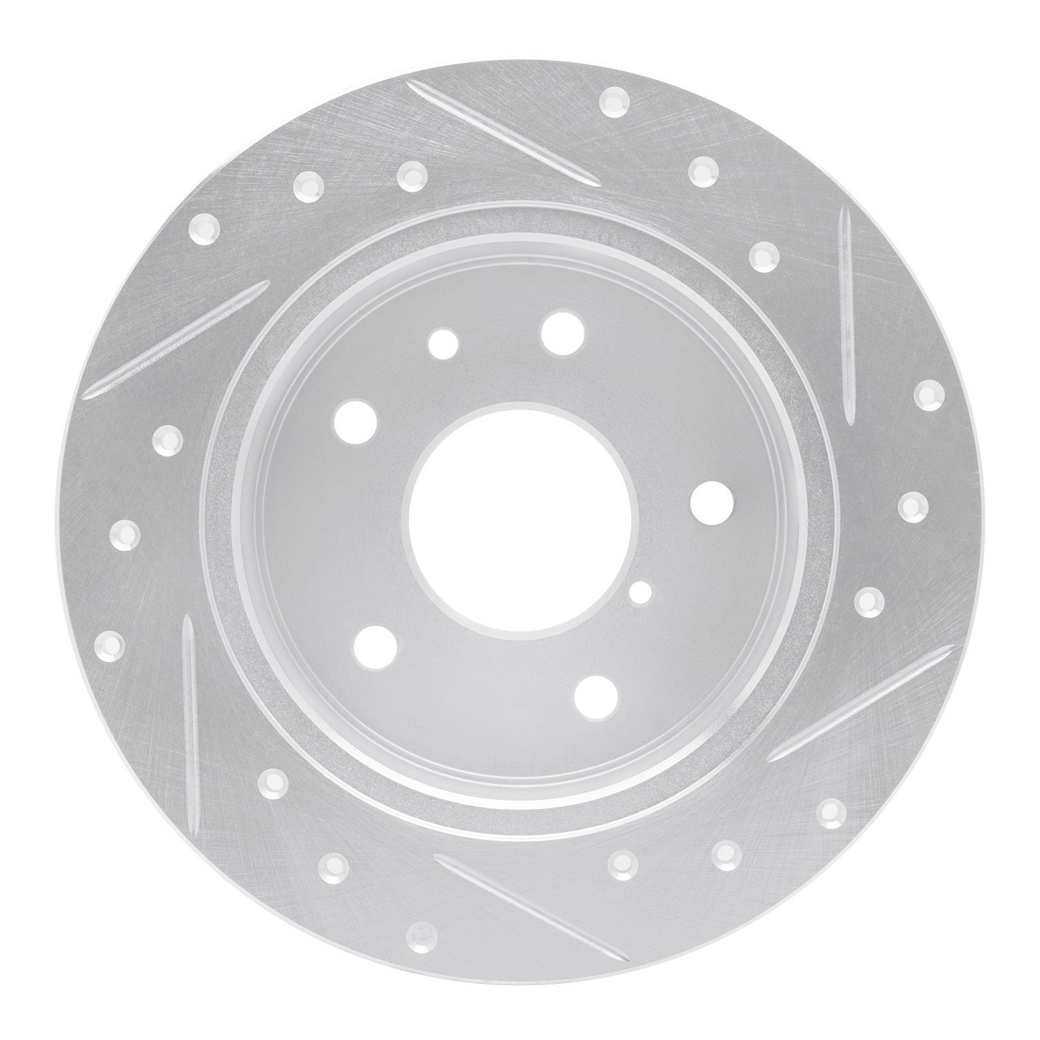 E-Line Drilled & Slotted Silver Brake Rotor, 1989-1991 Ford/Lincoln/Mercury/Mazda, Position: Rear Left