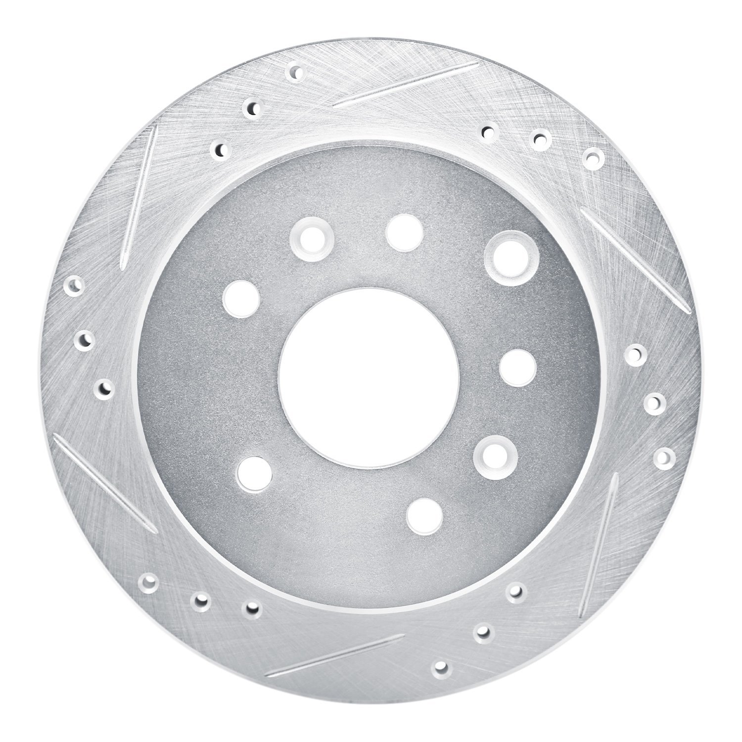 E-Line Drilled & Slotted Silver Brake Rotor, 1990-1991 Ford/Lincoln/Mercury/Mazda, Position: Rear Left