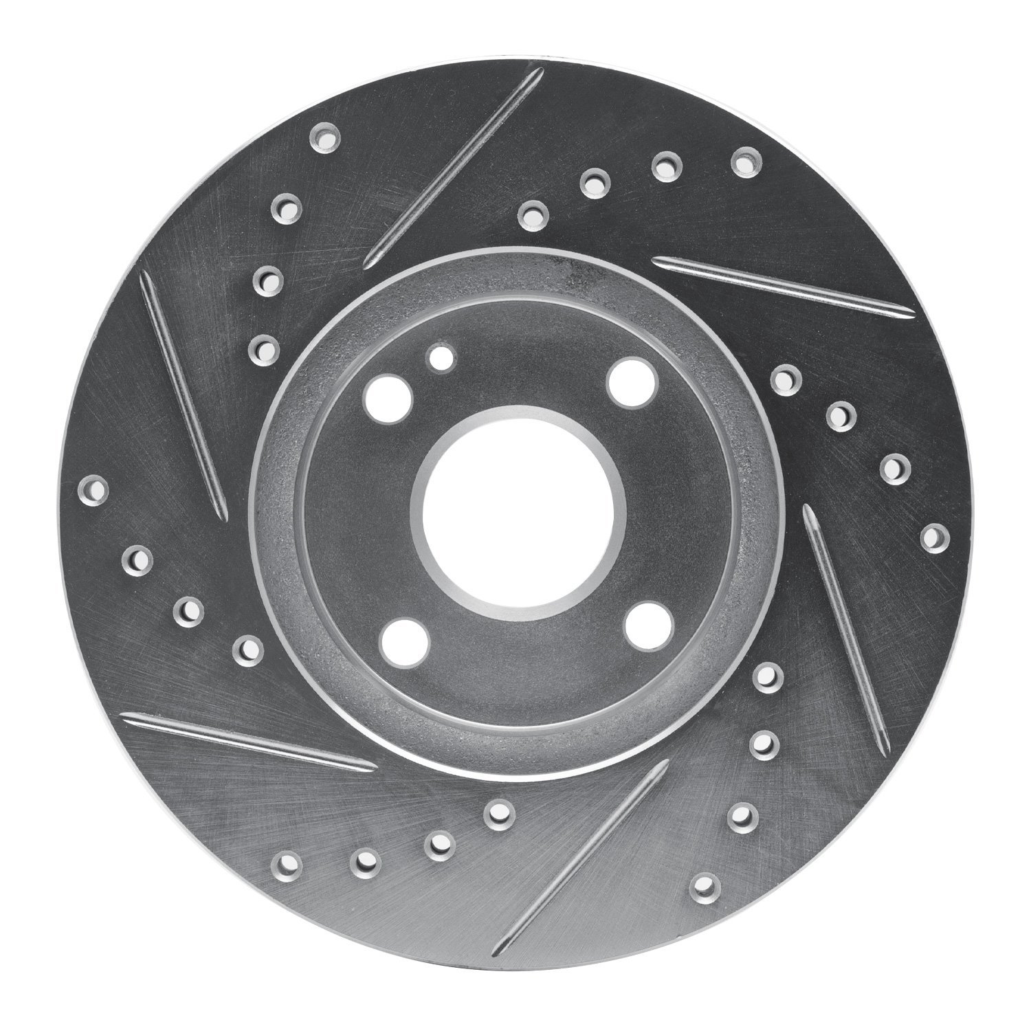E-Line Drilled & Slotted Silver Brake Rotor, 1994-2002 Ford/Lincoln/Mercury/Mazda, Position: Front Right