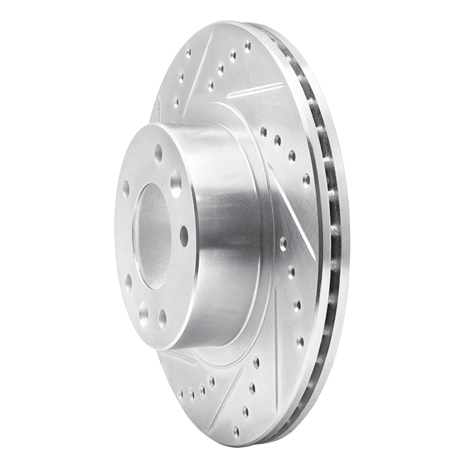 E-Line Drilled & Slotted Silver Brake Rotor, 1993-1995 Ford/Lincoln/Mercury/Mazda, Position: Front Left