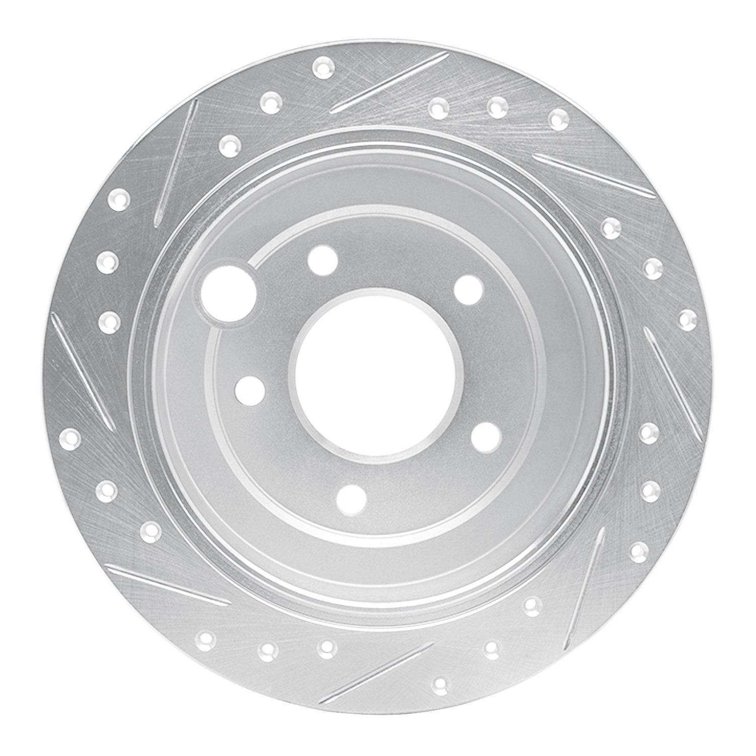 E-Line Drilled & Slotted Silver Brake Rotor, 1995-2002 Ford/Lincoln/Mercury/Mazda, Position: Rear Right
