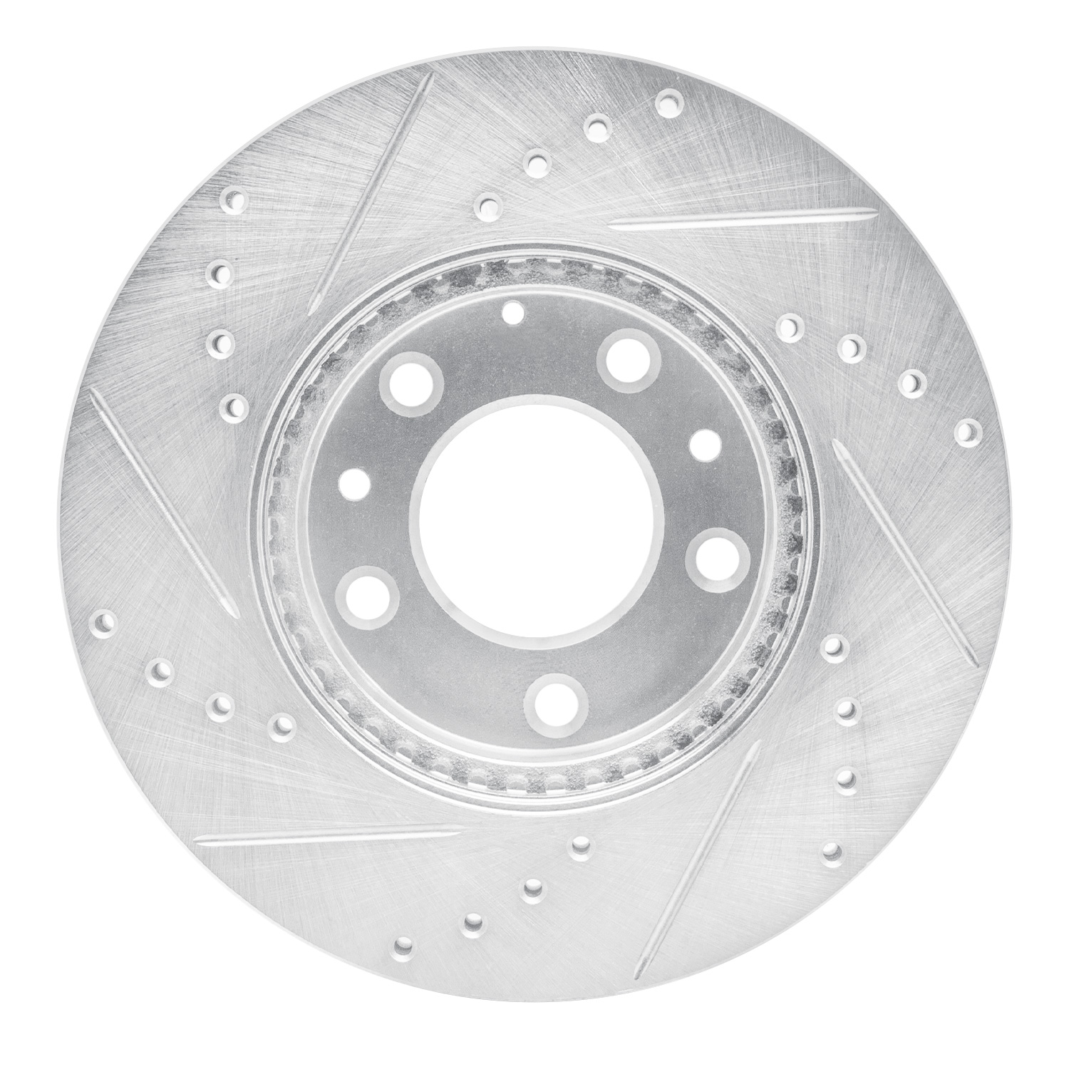 E-Line Drilled & Slotted Silver Brake Rotor, 2003-2005 Ford/Lincoln/Mercury/Mazda, Position: Front Right