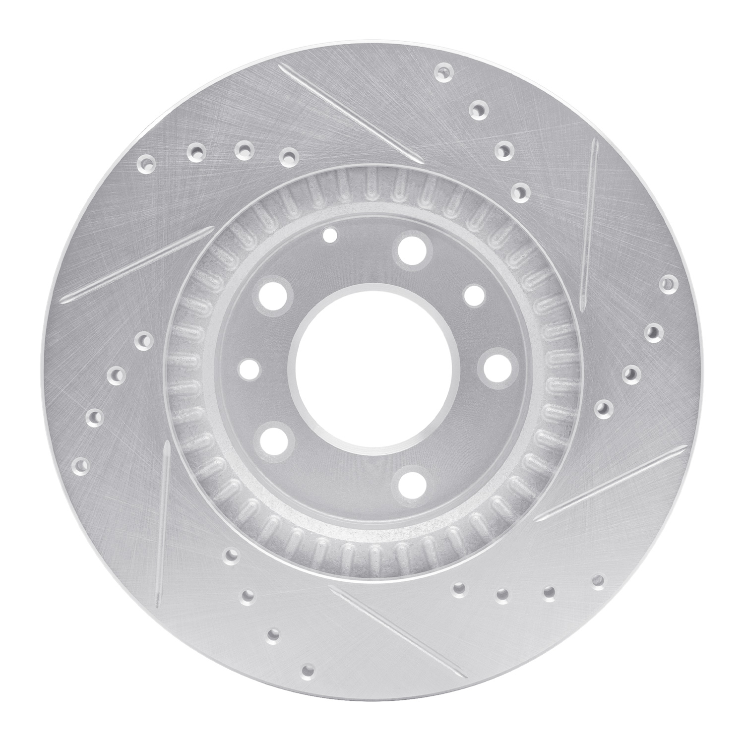 E-Line Drilled & Slotted Silver Brake Rotor, 2006-2015 Ford/Lincoln/Mercury/Mazda, Position: Front Left