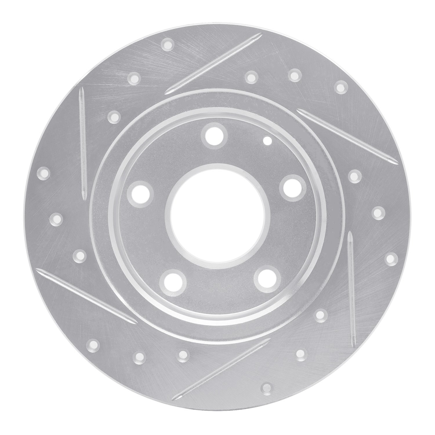 E-Line Drilled & Slotted Silver Brake Rotor, 2014-2016 Ford/Lincoln/Mercury/Mazda, Position: Rear Right