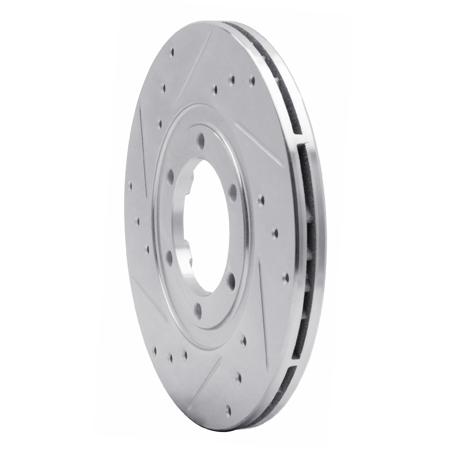E-Line Drilled & Slotted Silver Brake Rotor, 1986-1993 Ford/Lincoln/Mercury/Mazda, Position: Front Left