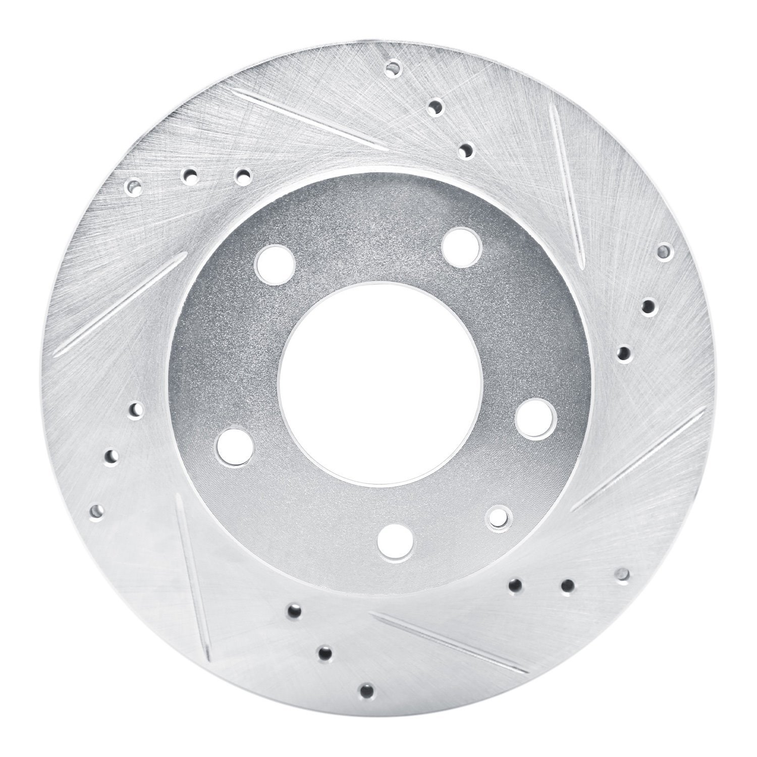 E-Line Drilled & Slotted Silver Brake Rotor, 1992-1993 Ford/Lincoln/Mercury/Mazda, Position: Front Right