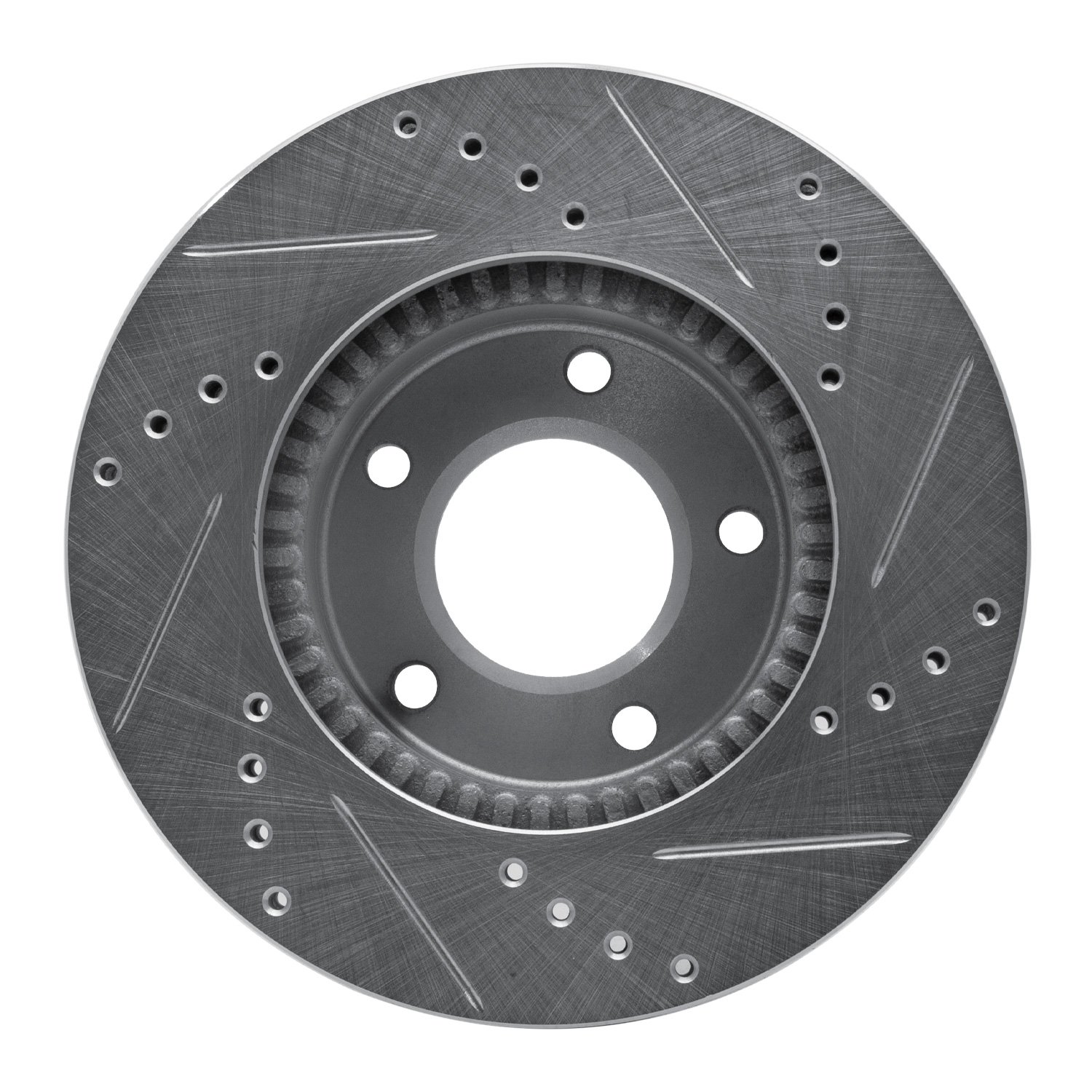 E-Line Drilled & Slotted Silver Brake Rotor, 1996-1998 Ford/Lincoln/Mercury/Mazda, Position: Front Left