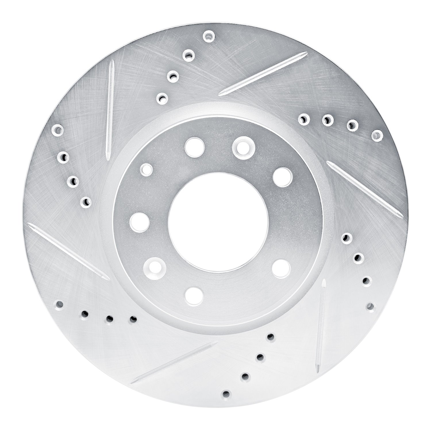 E-Line Drilled & Slotted Silver Brake Rotor, 2007-2012 Ford/Lincoln/Mercury/Mazda, Position: Front Left