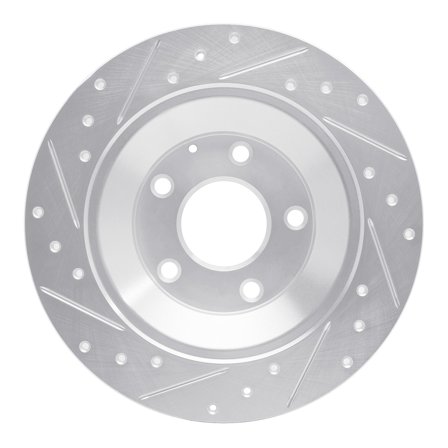 E-Line Drilled & Slotted Silver Brake Rotor, 2013-2018 Ford/Lincoln/Mercury/Mazda, Position: Rear Right