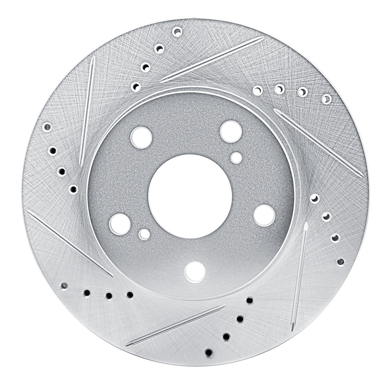 E-Line Drilled & Slotted Silver Brake Rotor, 2013-2018 Lexus/Toyota/Scion, Position: Front Left