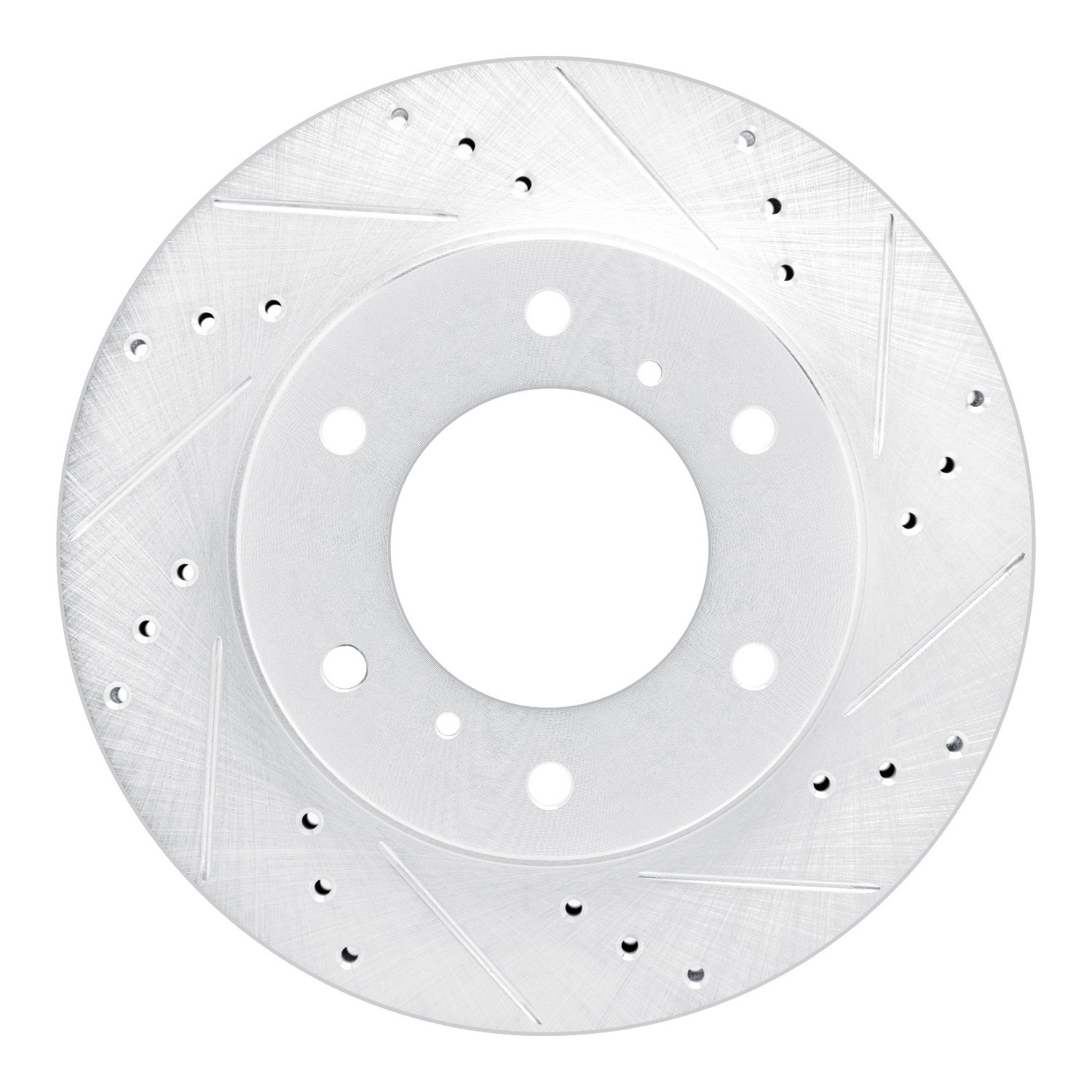 E-Line Drilled & Slotted Silver Brake Rotor, 2007-2017 Mitsubishi, Position: Front Right