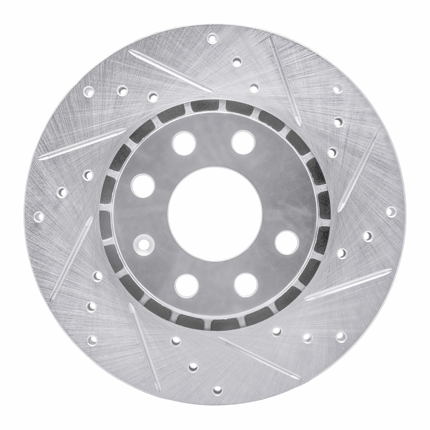 E-Line Drilled & Slotted Silver Brake Rotor, 2006-2010 Mopar, Position: Front Right