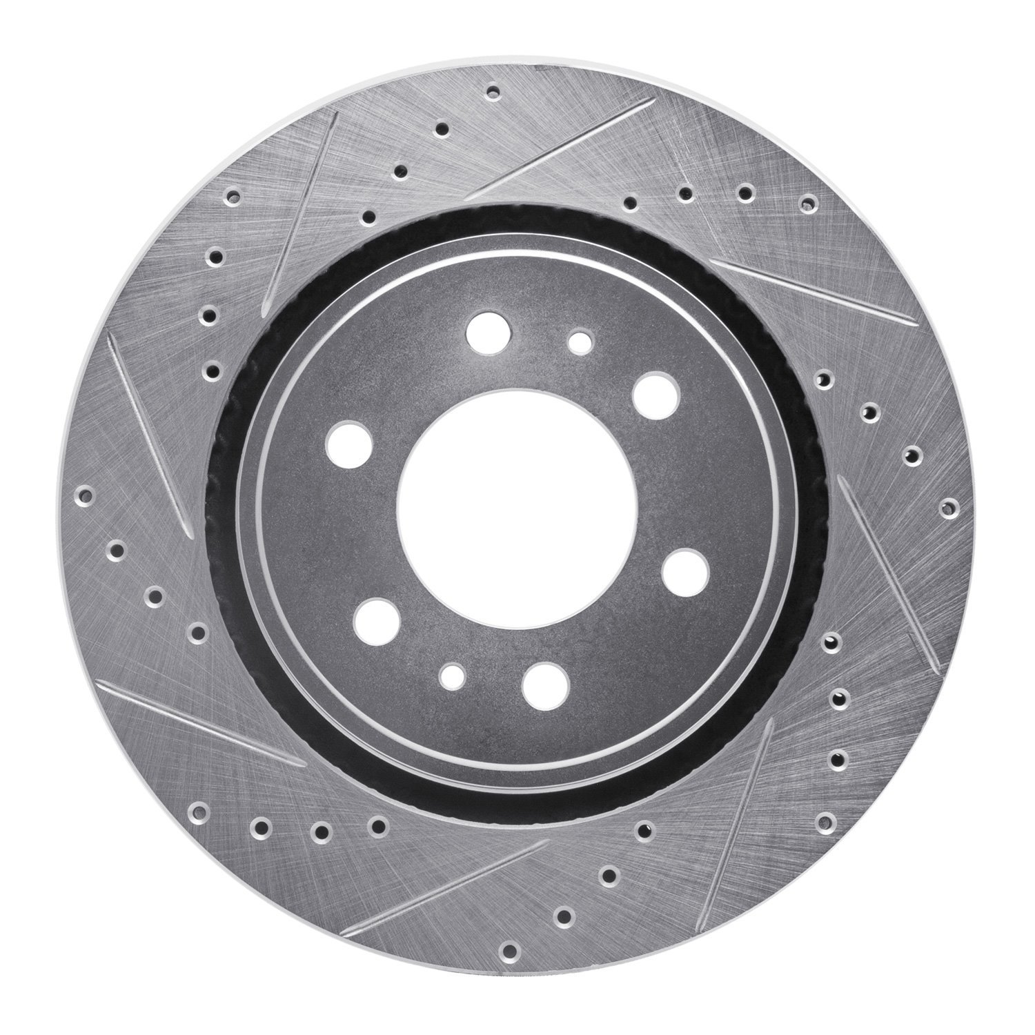 E-Line Drilled & Slotted Silver Brake Rotor, 2008-2016 Infiniti/Nissan, Position: Front Left