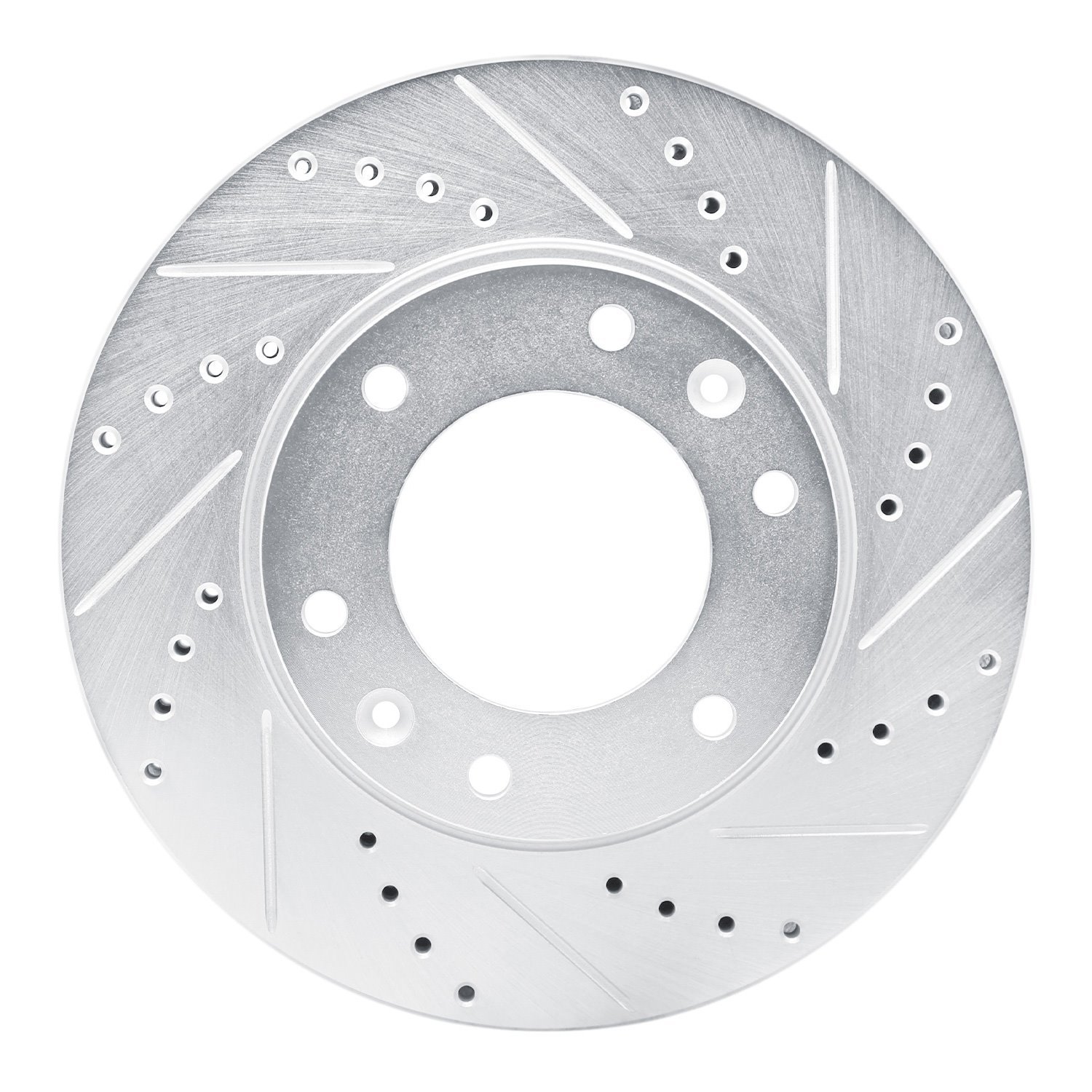 E-Line Drilled & Slotted Silver Brake Rotor, 2009-2019 Fits Multiple Makes/Models, Position: Front Right