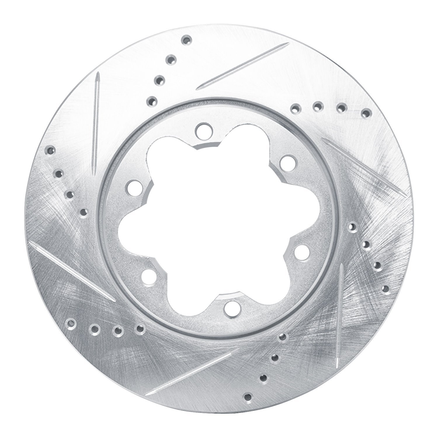 E-Line Drilled & Slotted Silver Brake Rotor, 2006-2019 Lexus/Toyota/Scion, Position: Front Left