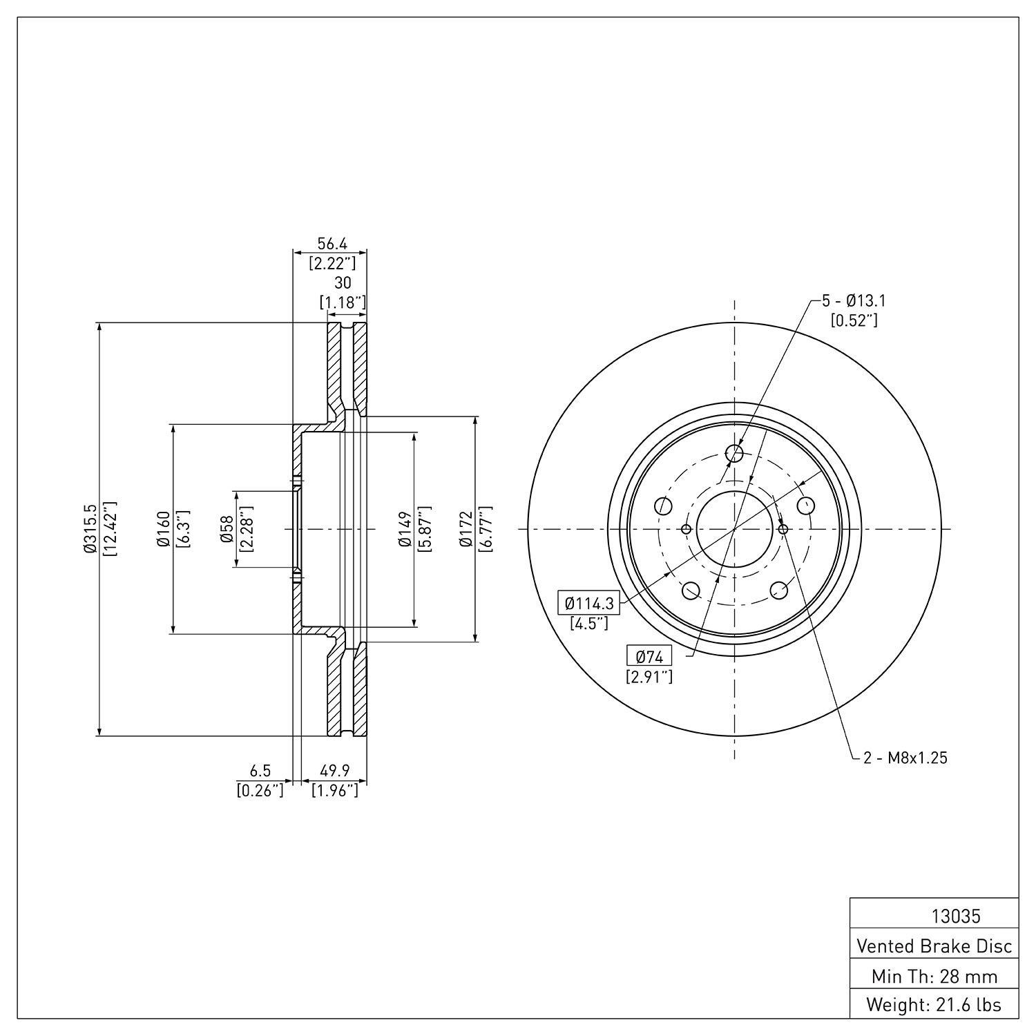 E-Line Blank Brake Rotor, 2006-2021 Subaru, Position: Front