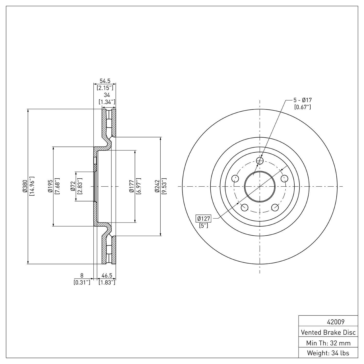 E-Line Blank Brake Rotor, Fits Select Mopar, Position: Front