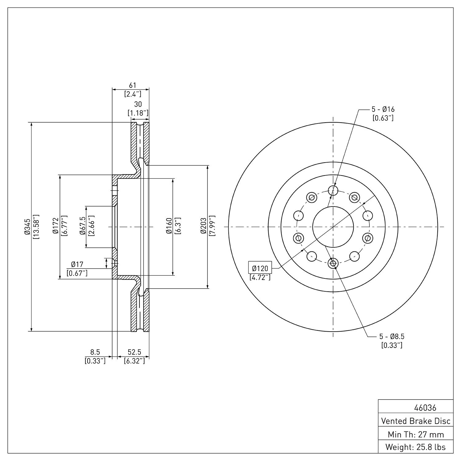 E-Line Blank Brake Rotor, Fits Select GM, Position: Front