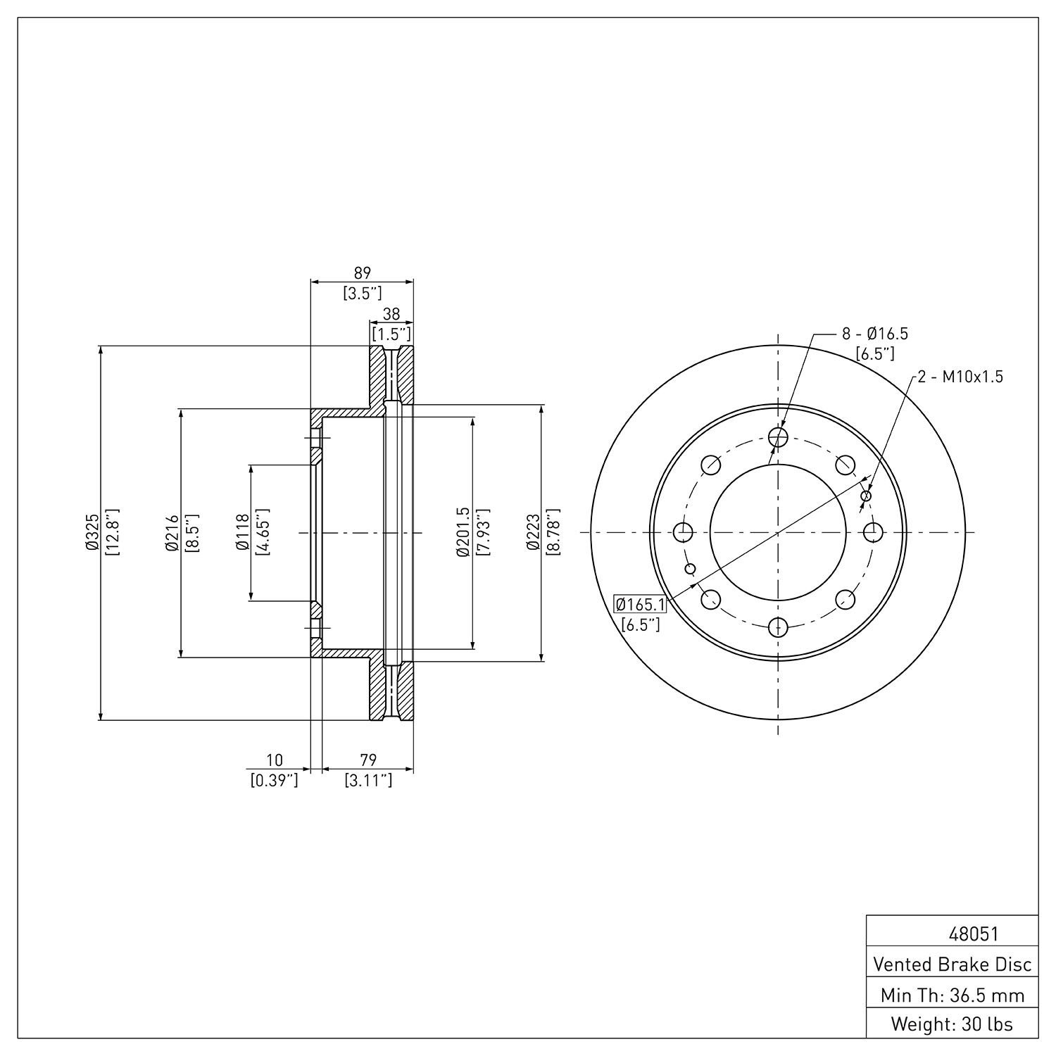 E-Line Blank Brake Rotor, Fits Select GM, Position: Front