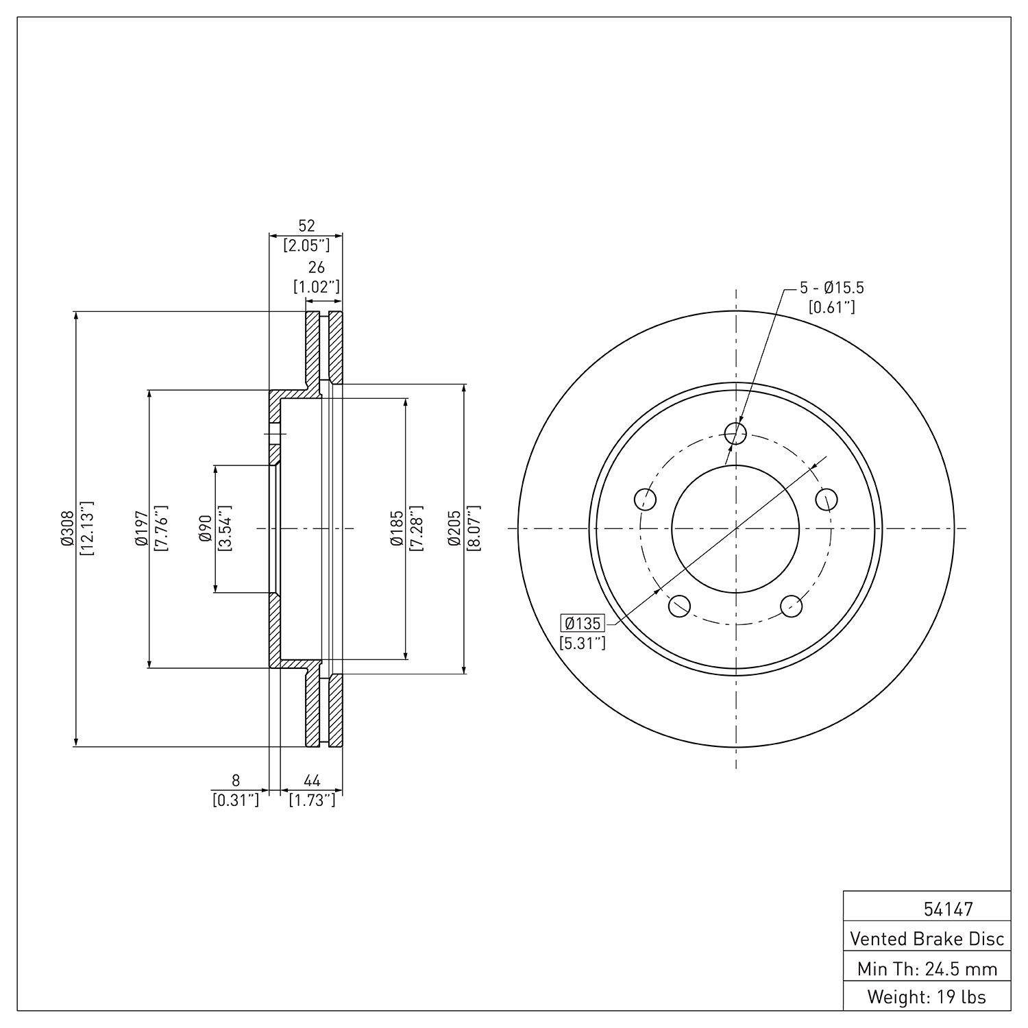 E-Line Blank Brake Rotor, 1997-2004 Ford/Lincoln/Mercury/Mazda, Position: Front