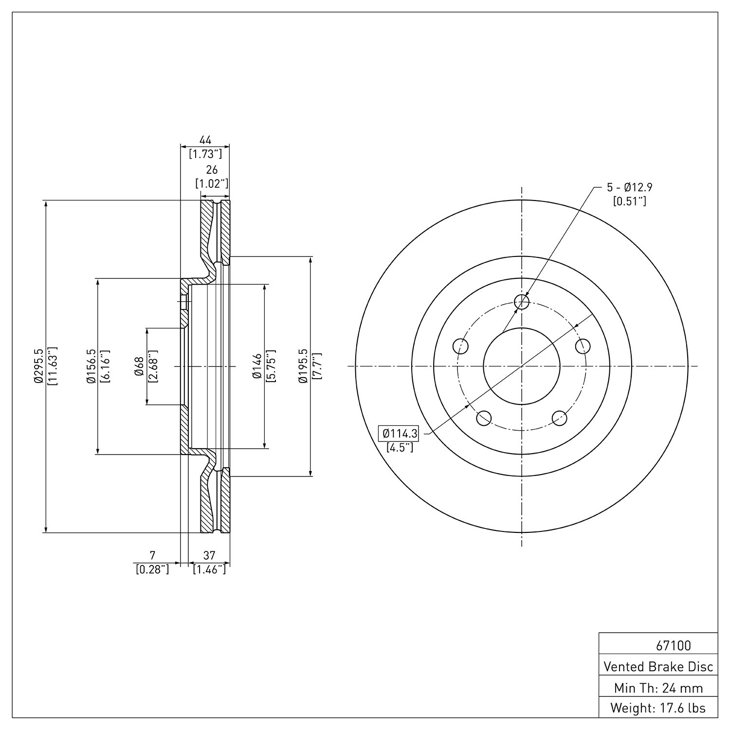 E-Line Blank Brake Rotor, 2011-2019 Infiniti/Nissan, Position: Front