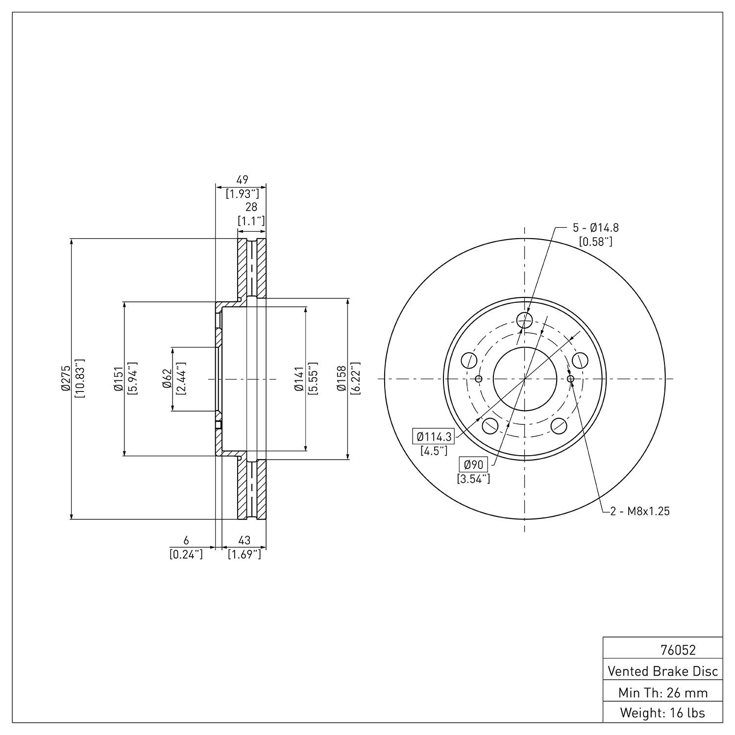 E-Line Blank Brake Rotor, 1992-2006 Lexus/Toyota/Scion, Position: Front