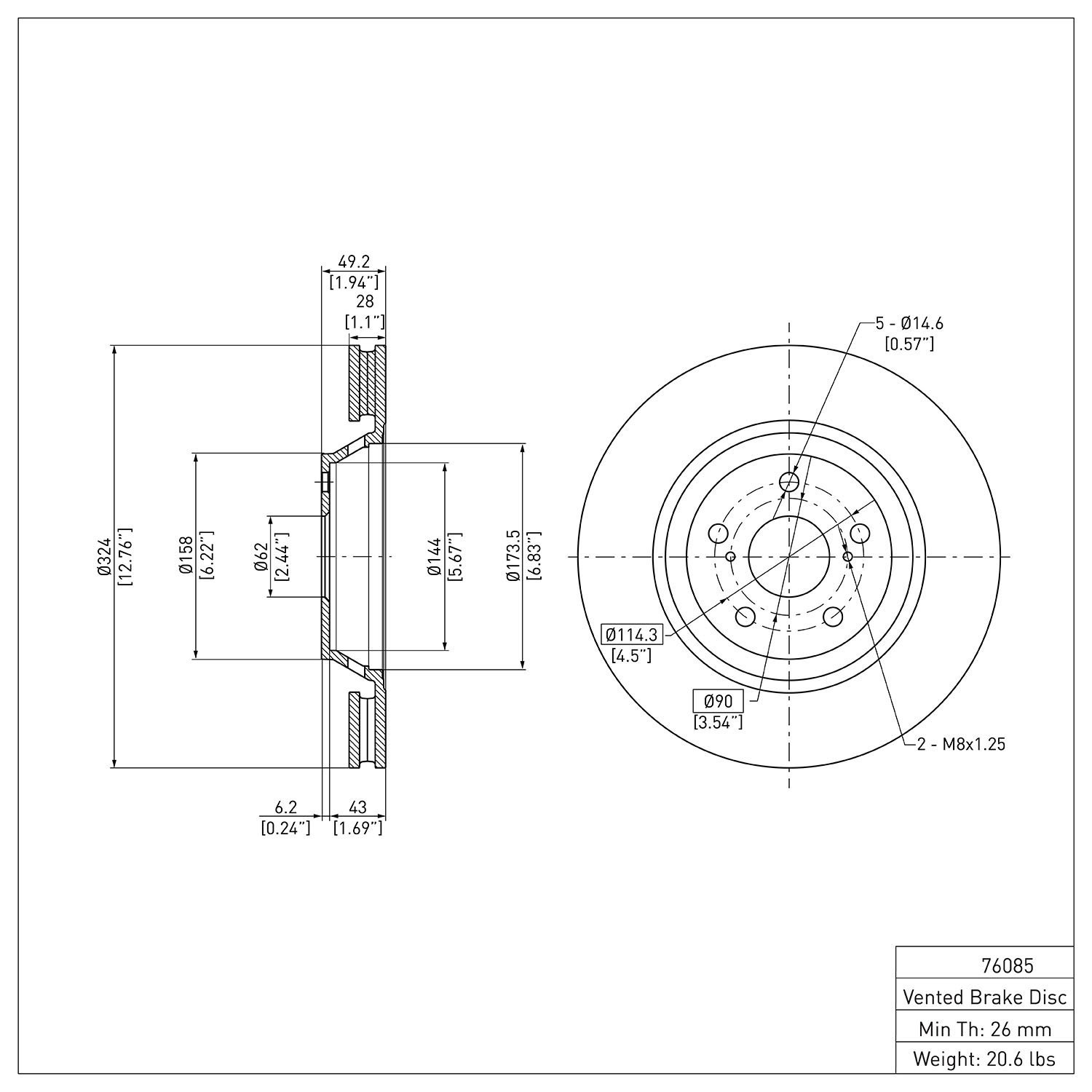 E-Line Blank Brake Rotor, 2009-2015 Lexus/Toyota/Scion, Position: