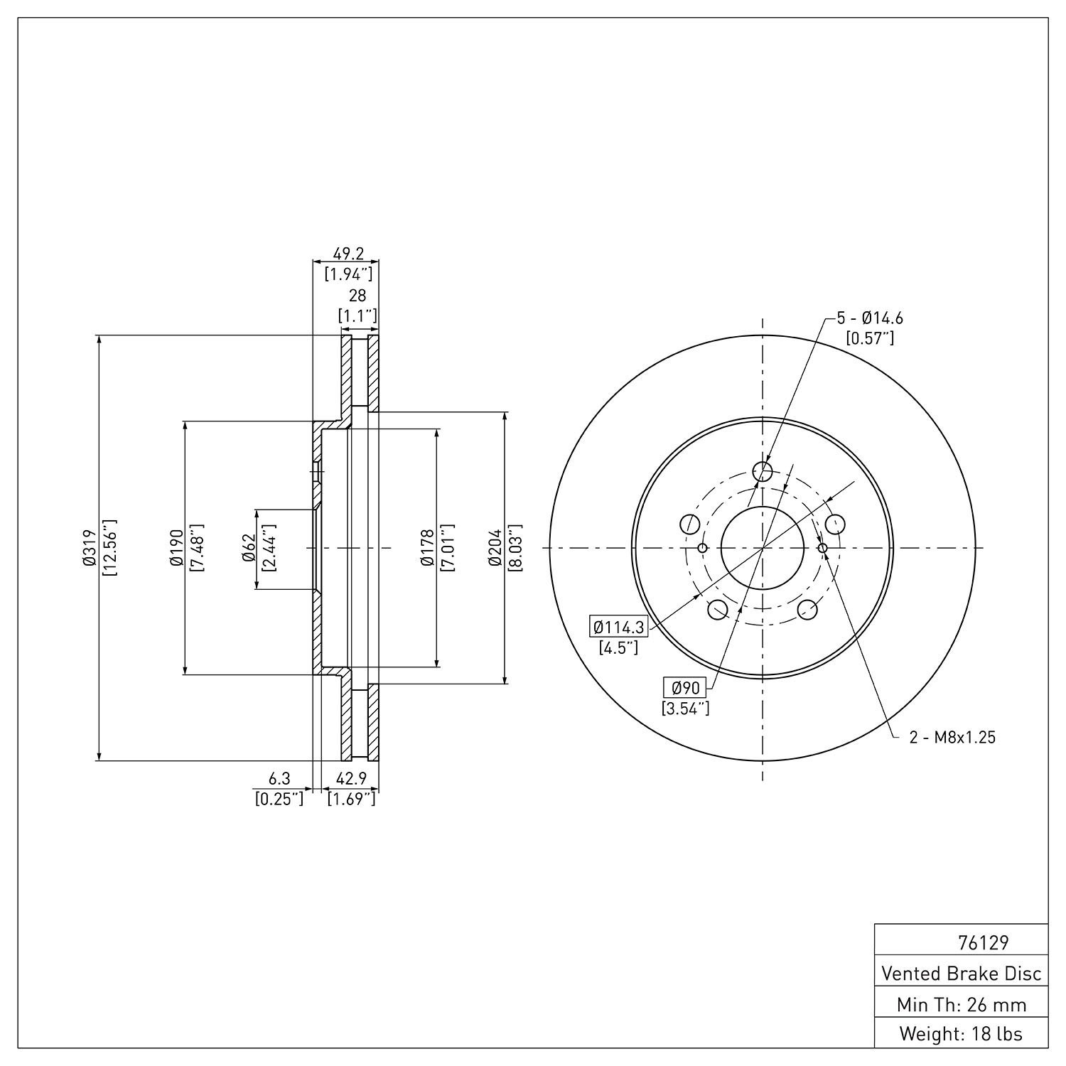 E-Line Blank Brake Rotor, 2004-2009 Lexus/Toyota/Scion, Position: Front