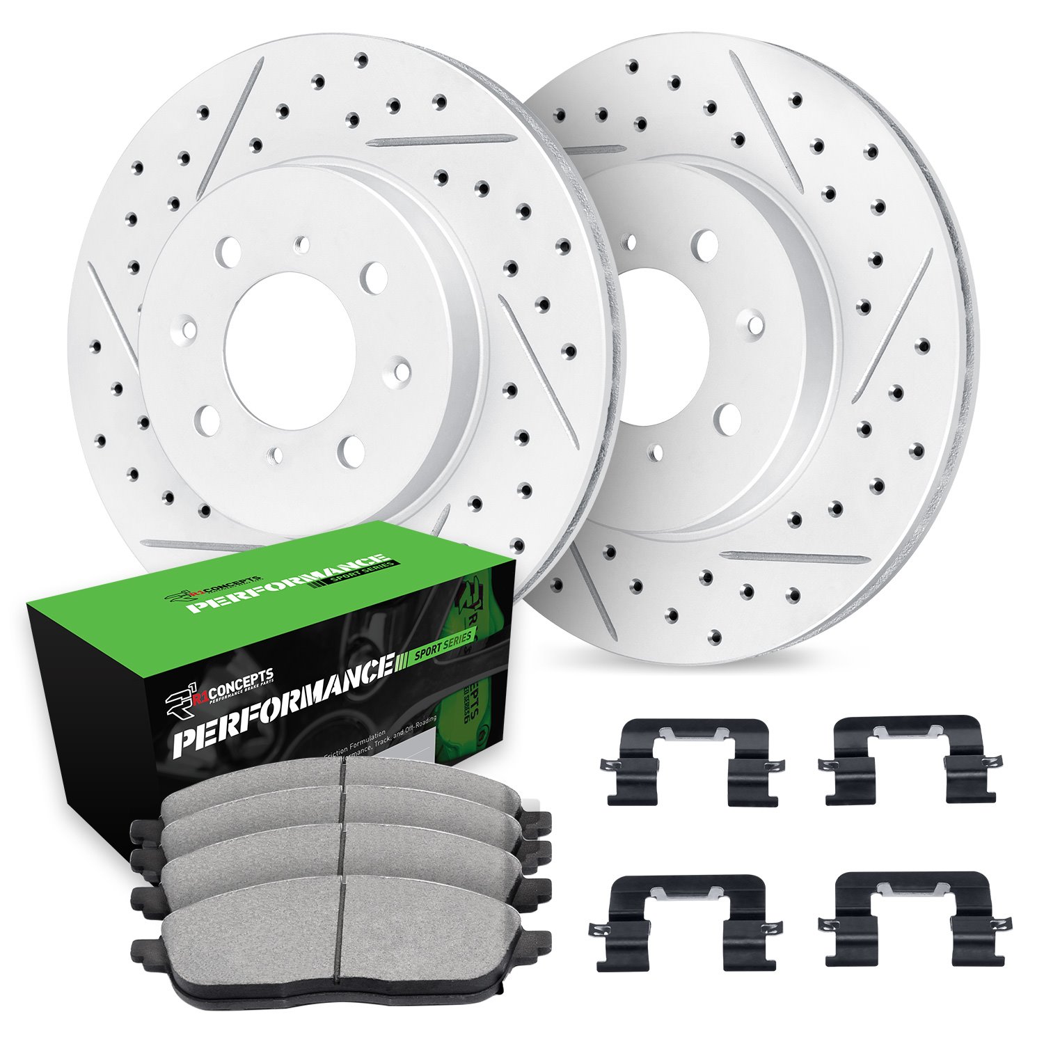 GEO-Carbon Drilled & Slotted Brake Rotor Set w/Performance Sport Pads & Hardware, 1998-1998 Mitsubishi, Position: Front