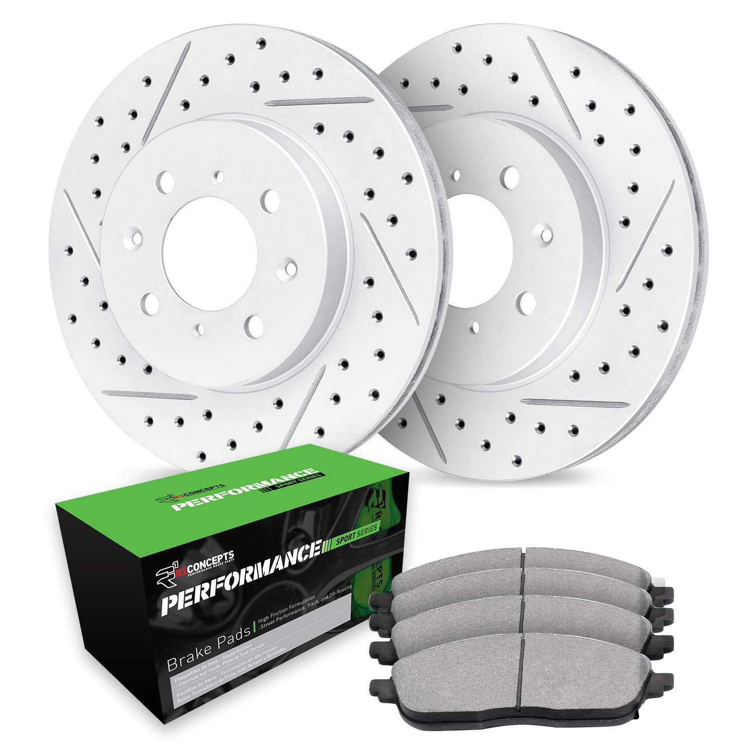 GEO-Carbon Drilled & Slotted Brake Rotor Set w/Performance Sport Pads, 1998-1998 Mitsubishi, Position: Front