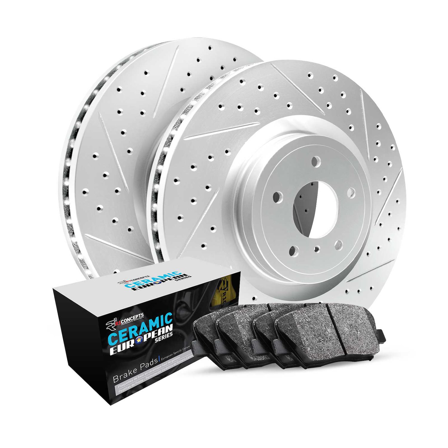GEO-Carbon Drilled & Slotted Brake Rotor Set w/Euro Ceramic Pads, Fits Select Volvo, Position: Front