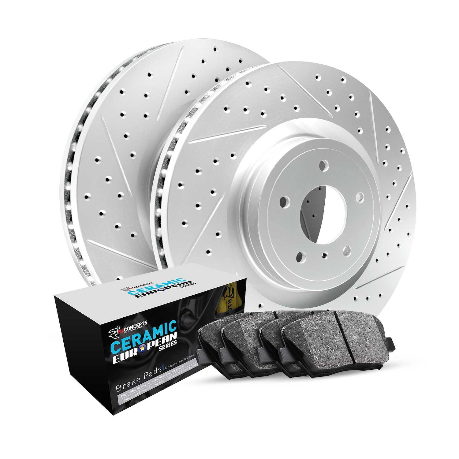 GEO-Carbon Drilled & Slotted Brake Rotor Set w/Euro Ceramic Pads, Fits Select Fits Multiple Makes/Models, Position: Front