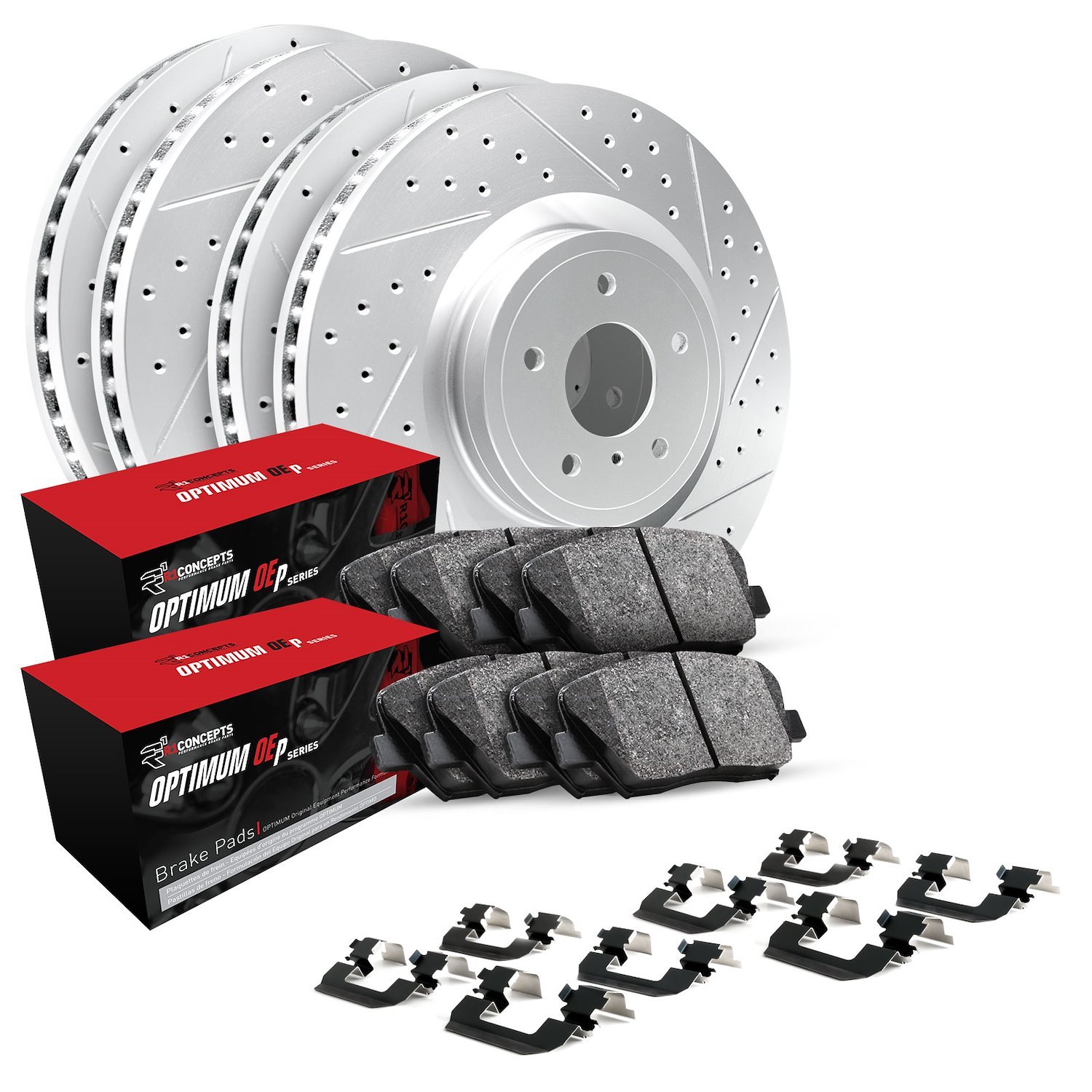 GEO-Carbon Drilled/Slotted Rotors w/Optimum OE Pads/Hardware, 1969-1974 Audi/Porsche/Volkswagen, Position: Front/Rear