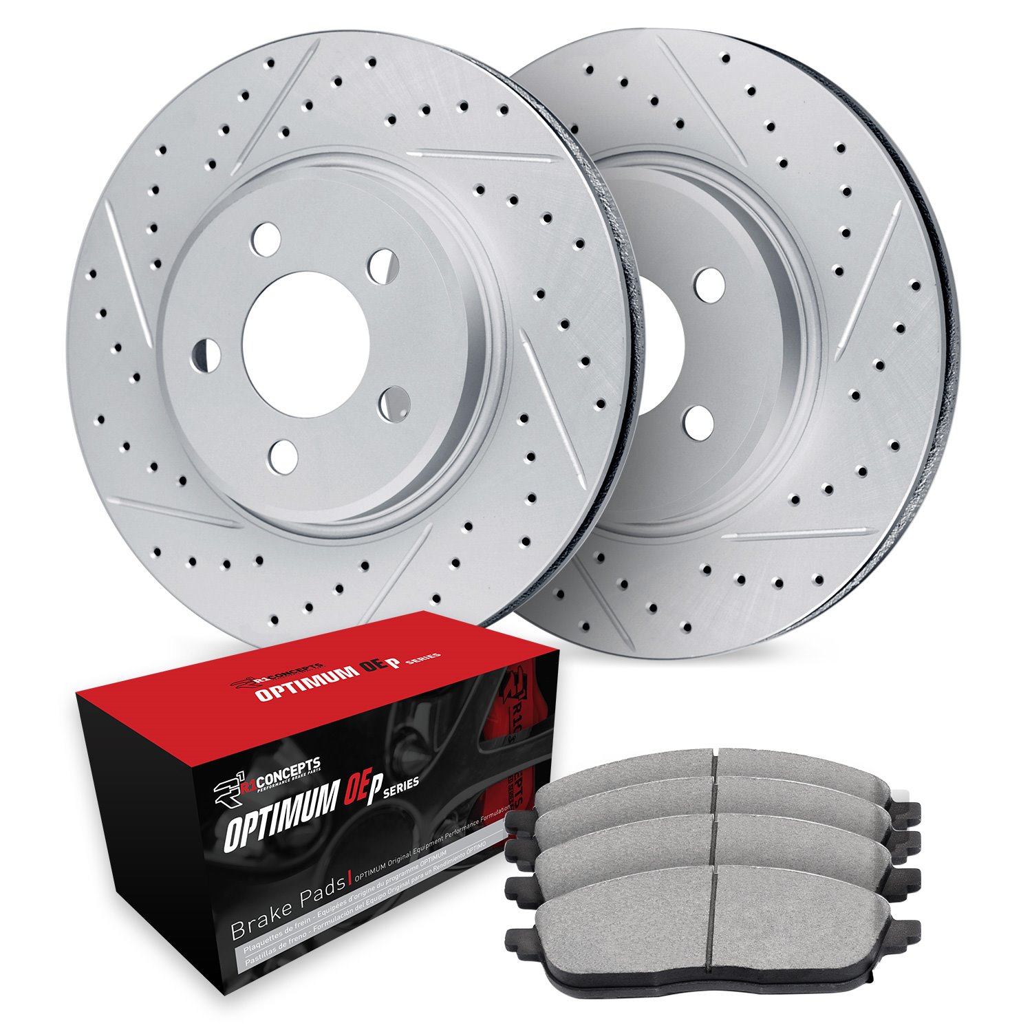 GEO-Carbon Drilled & Slotted Brake Rotor Set w/Optimum OE Pads, Fits Select GM, Position: Rear
