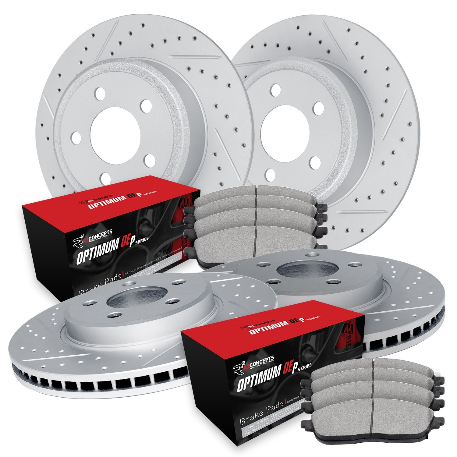 GEO-Carbon Drilled & Slotted Brake Rotor Set w/Optimum OE Pads, 1993-1993 Mopar, Position: Front & Rear