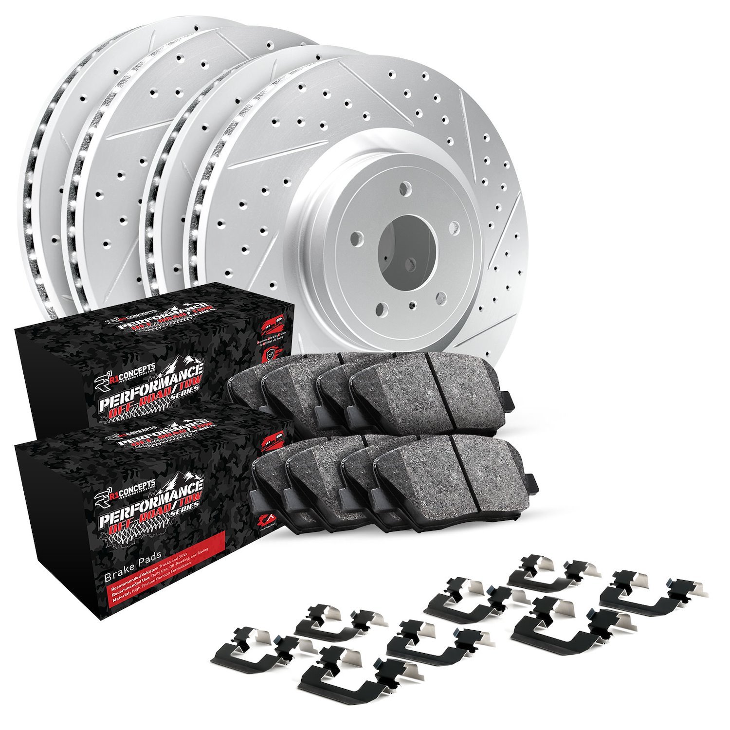 GEO-Carbon Drilled/Slotted Rotors w/Performance Off-Road/Tow Pads/Hardware, 2008-2012 Mopar, Position: Front/Rear