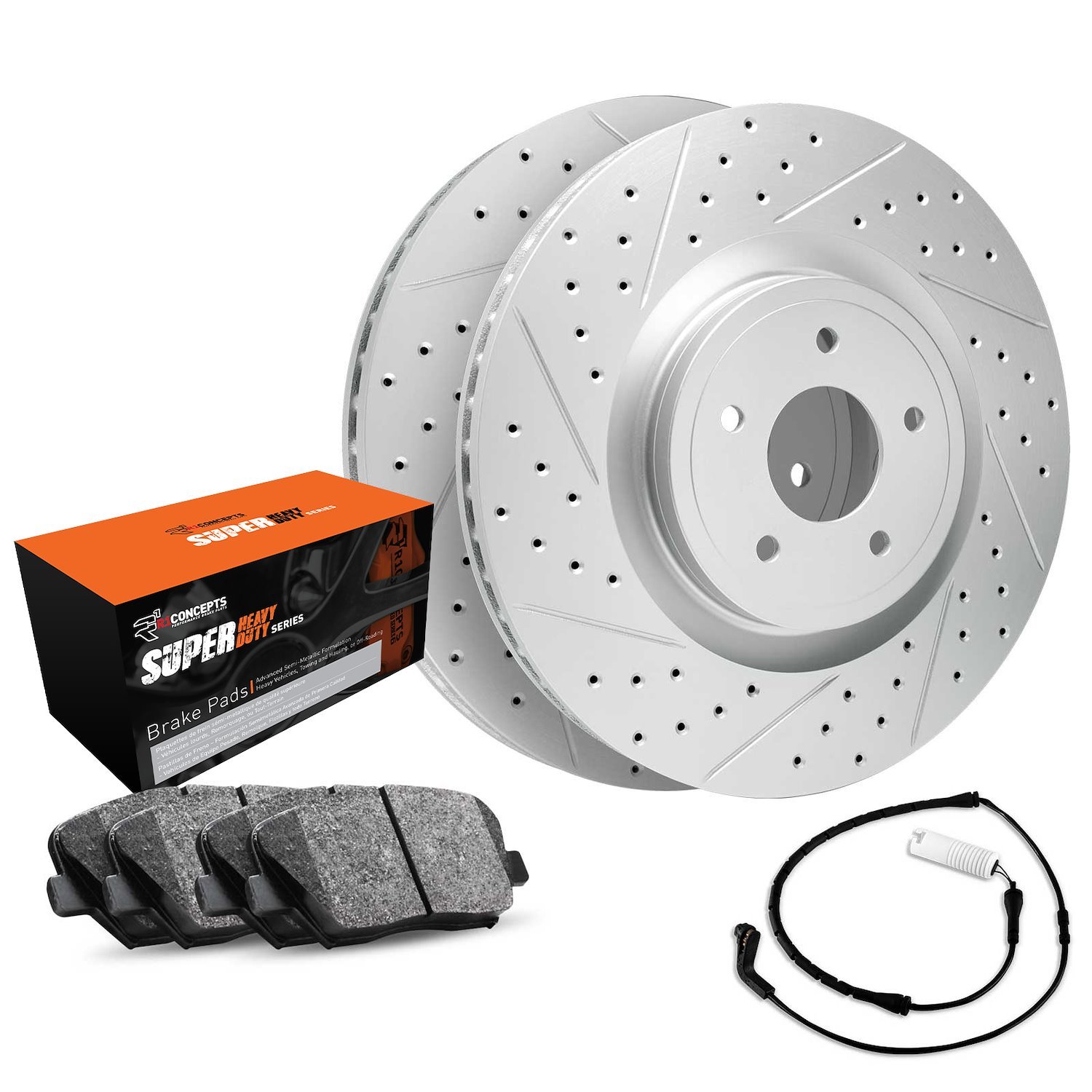 GEO-Carbon Drilled/Slotted Rotors w/Super-Duty Pads/Sensor, 2002-2006 Fits Multiple Makes/Models, Position: Rear