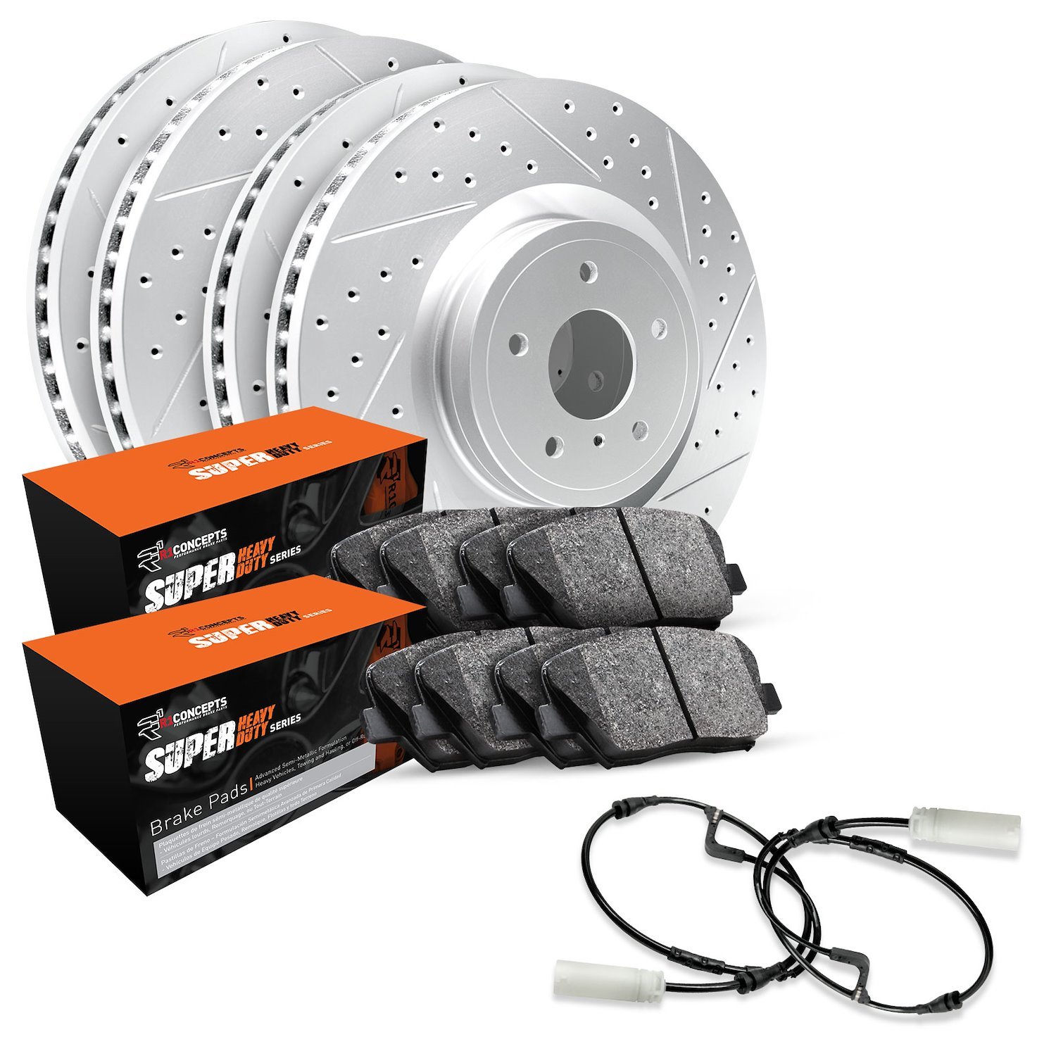 GEO-Carbon Drilled/Slotted Rotors w/Super-Duty Pads/Sensor, 2002-2006 Fits Multiple Makes/Models, Position: Front/Rear