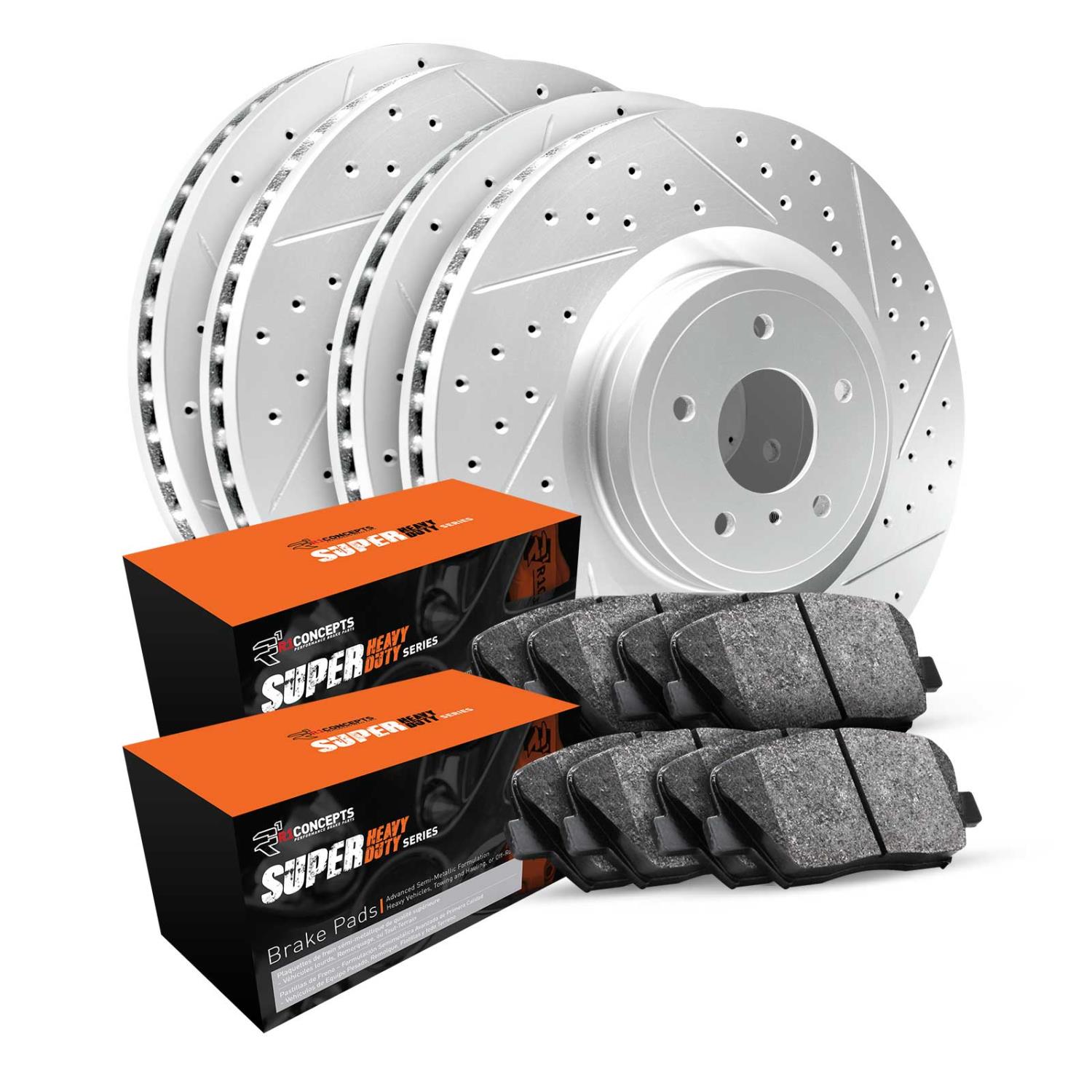 GEO-Carbon Drilled & Slotted Brake Rotor & Drum Set w/Super-Duty Pads & Shoes, 2005-2010 Fits Multiple Makes/Models