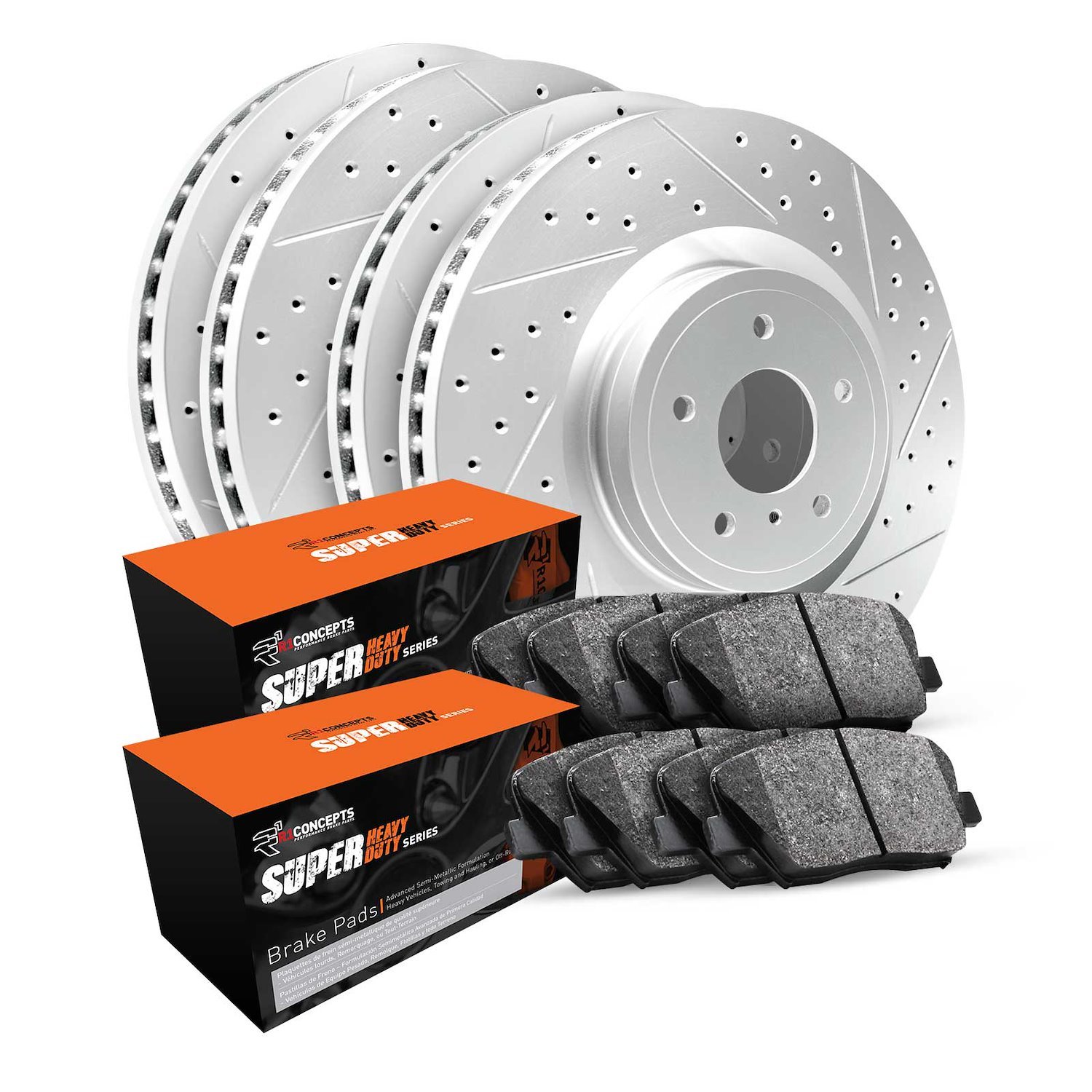 GEO-Carbon Drilled & Slotted Brake Rotor & Drum Set w/Super-Duty Pads & Shoes, 1986-1993 Ford/Lincoln/Mercury/Mazda