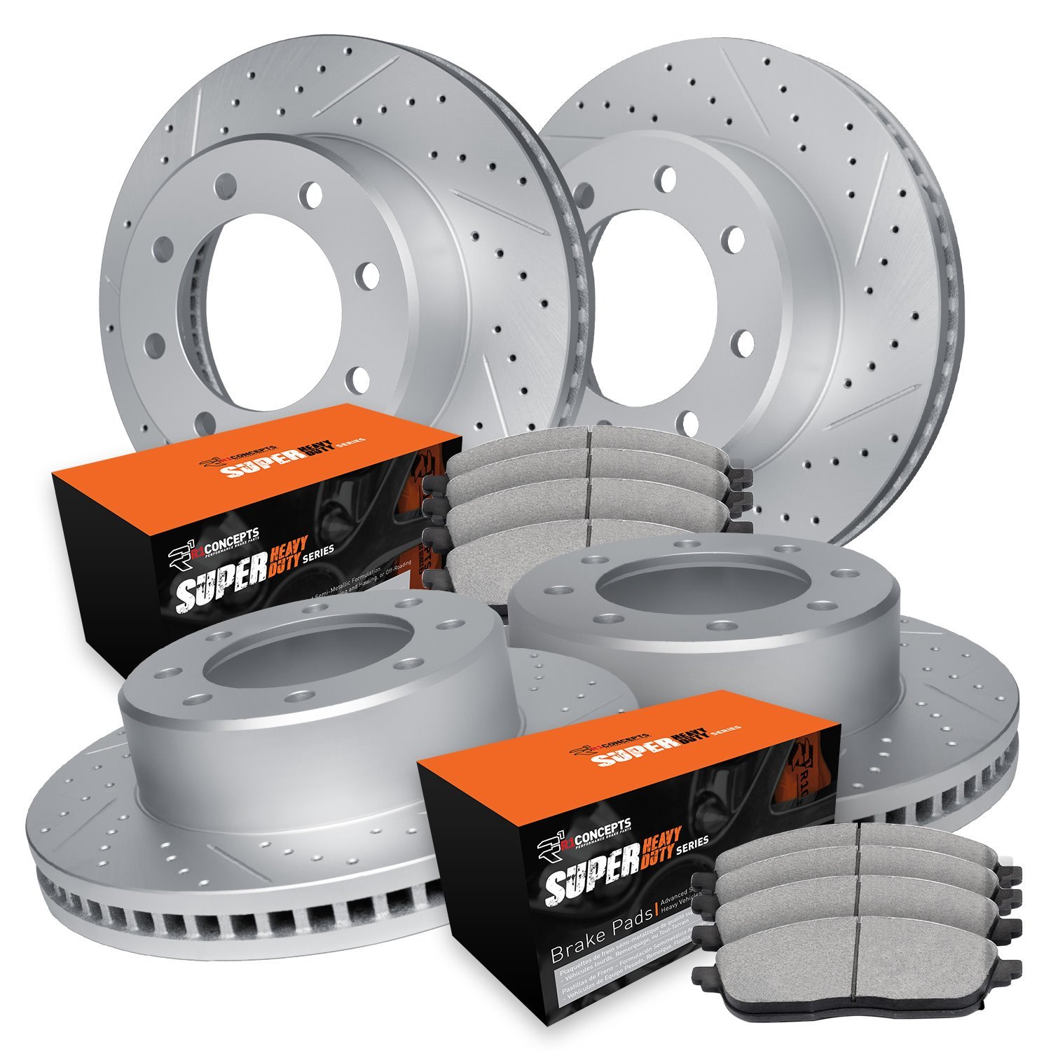 GEO-Carbon Drilled & Slotted Brake Rotor Set w/Super-Duty Pads, 1999-2000 Ford/Lincoln/Mercury/Mazda, Position: Rear