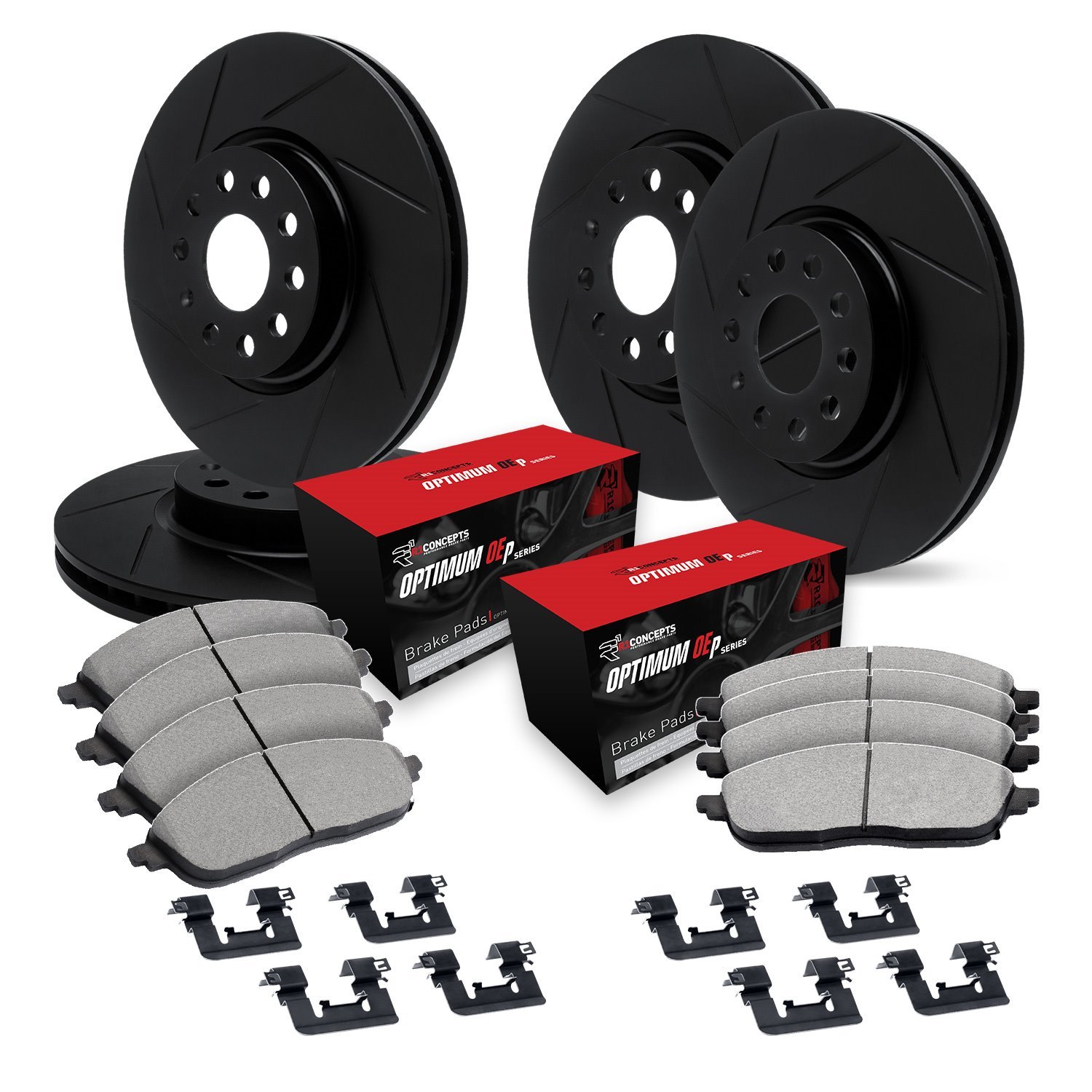 E-Line Slotted Black Rotors w/5000 Oep Pads & Hardware Kit, 2013-2019 Ford/Lincoln/Mercury/Mazda, Position: Front & Rear