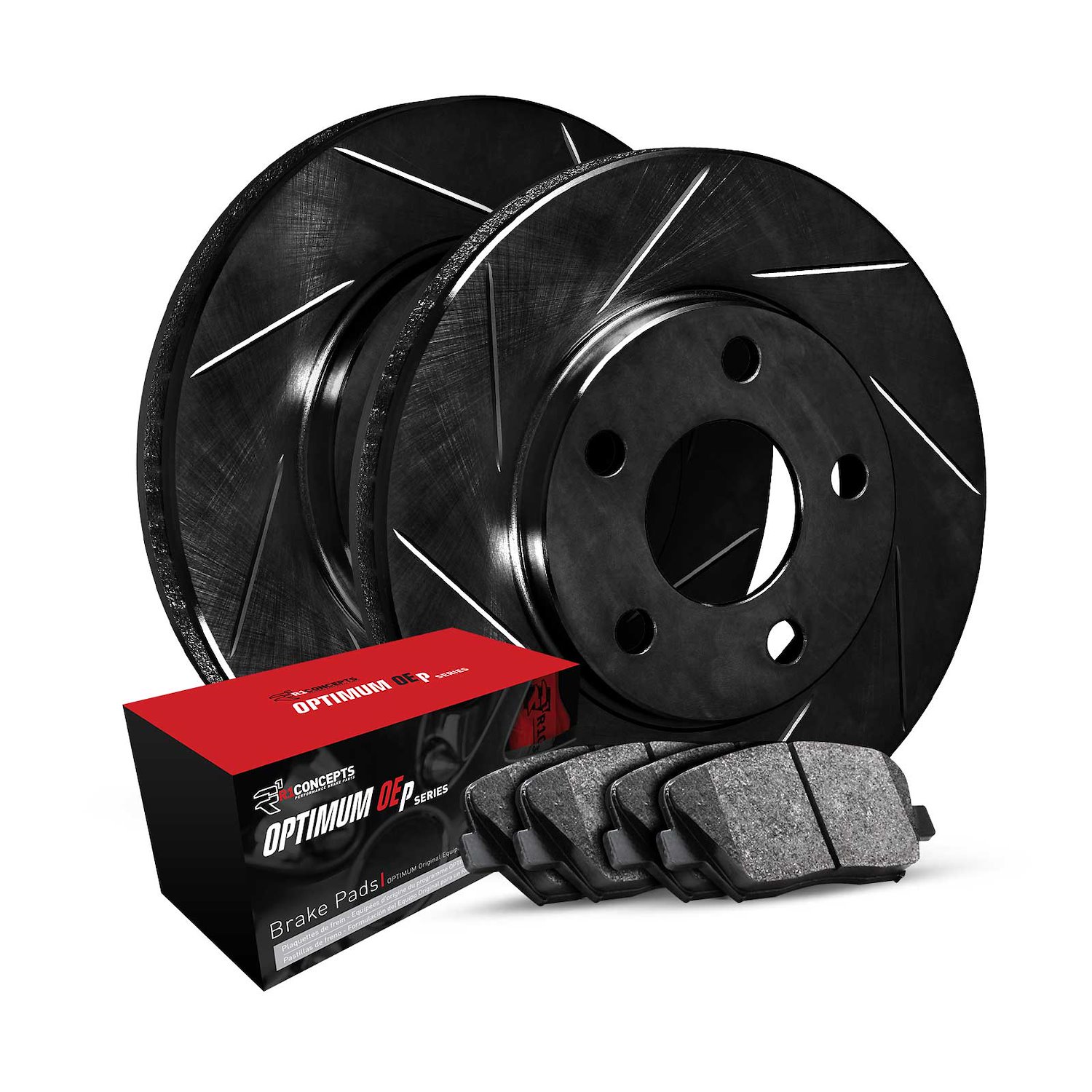 E-Line Slotted Black Rotors w/5000 Oep Pads, Fits Select Audi/Porsche/Volkswagen, Position: Front