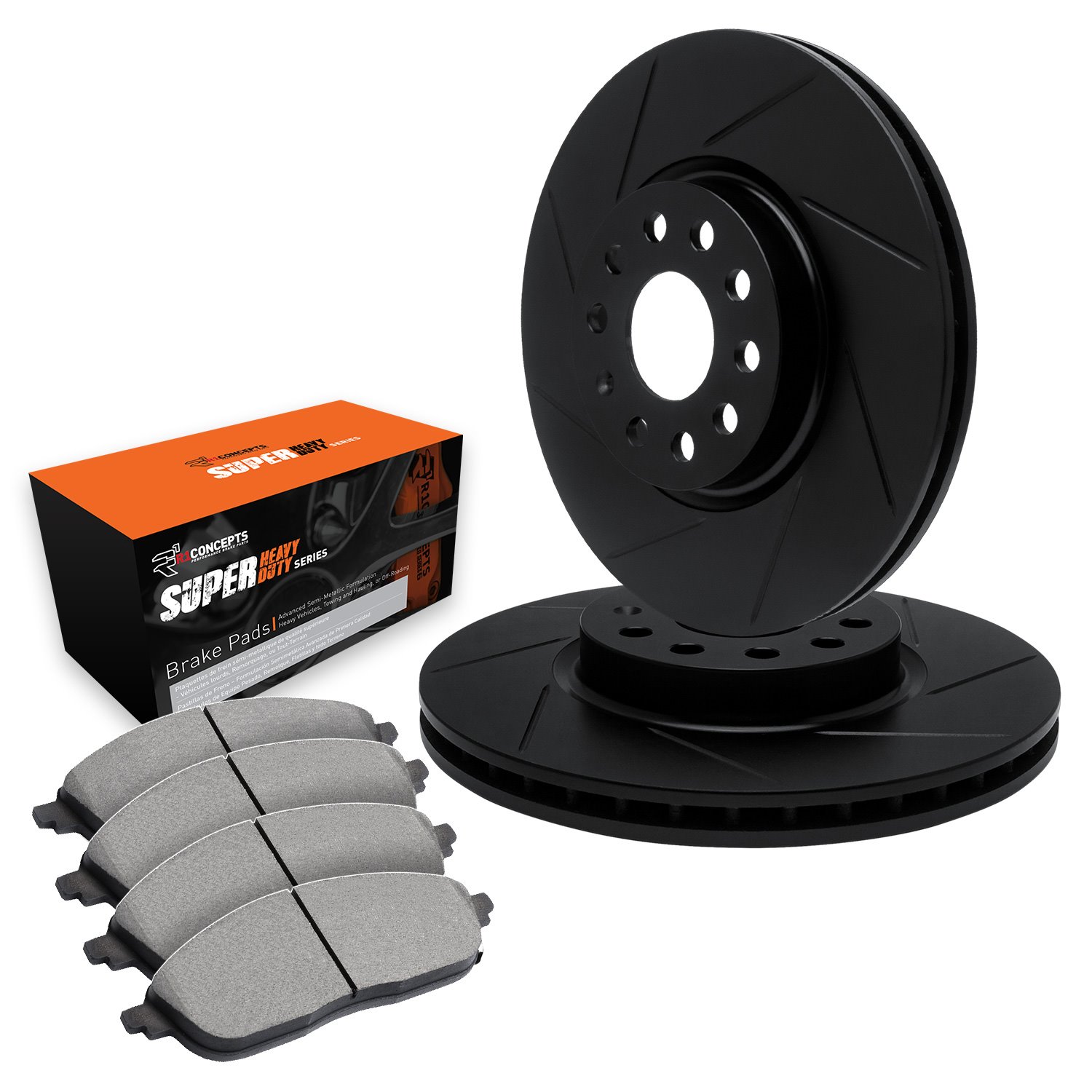 E-Line Slotted Black Brake Rotor Set w/Super-Duty Pads, 1994-1995 Ford/Lincoln/Mercury/Mazda, Position: Front