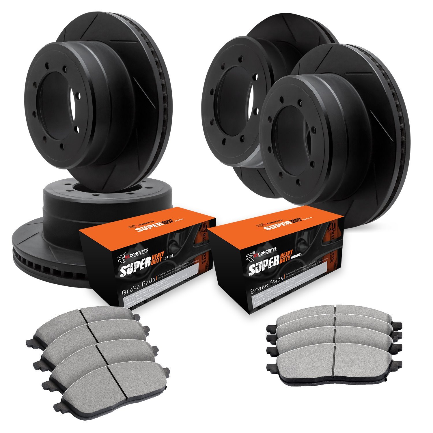 E-Line Slotted Black Brake Rotor Set w/Super-Duty Pads, 1999-2000 Ford/Lincoln/Mercury/Mazda, Position: Front & Rear