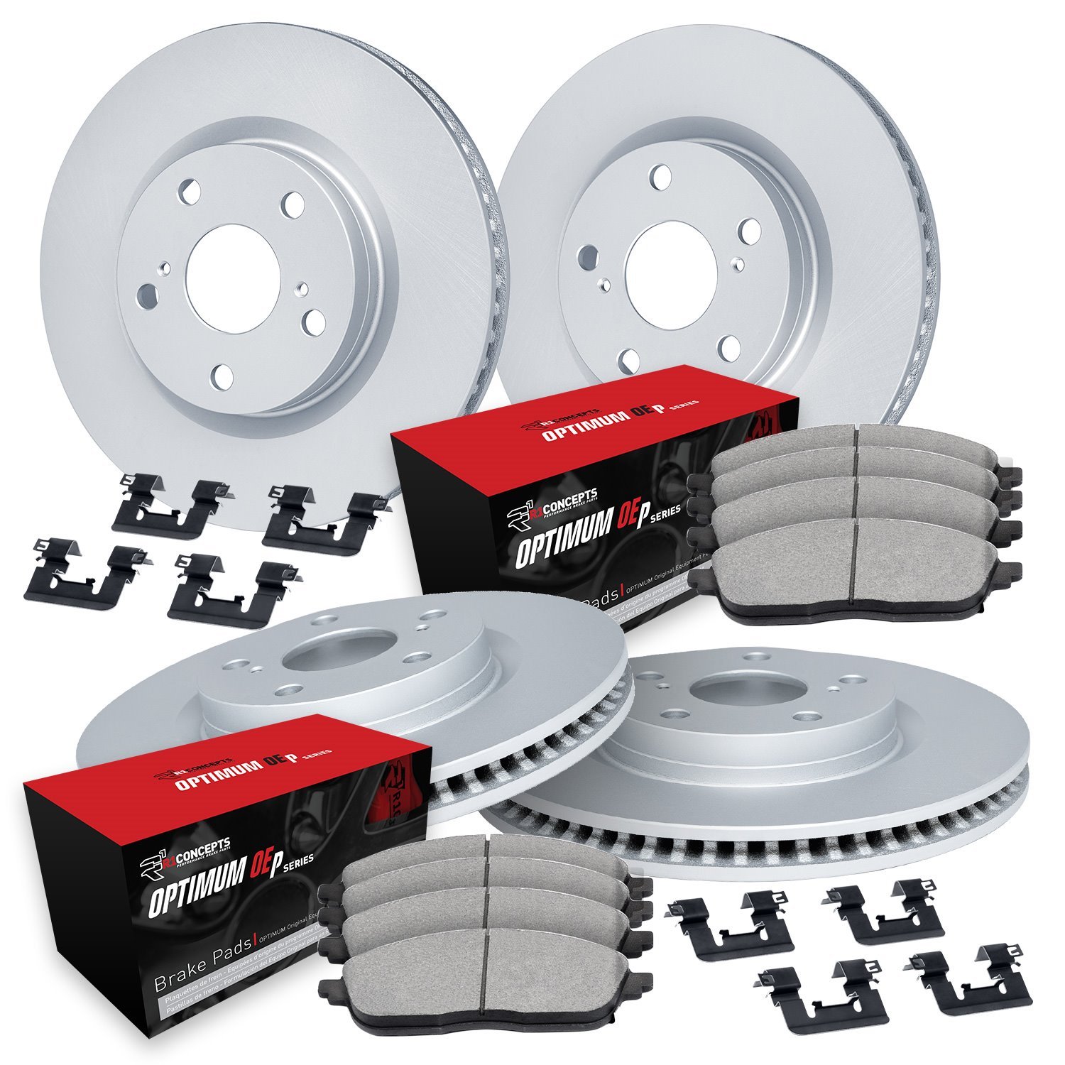 GEO-Carbon Brake Rotor Set w/Optimum OE Pads & Hardware, 2013-2019 Ford/Lincoln/Mercury/Mazda, Position: Front & Rear